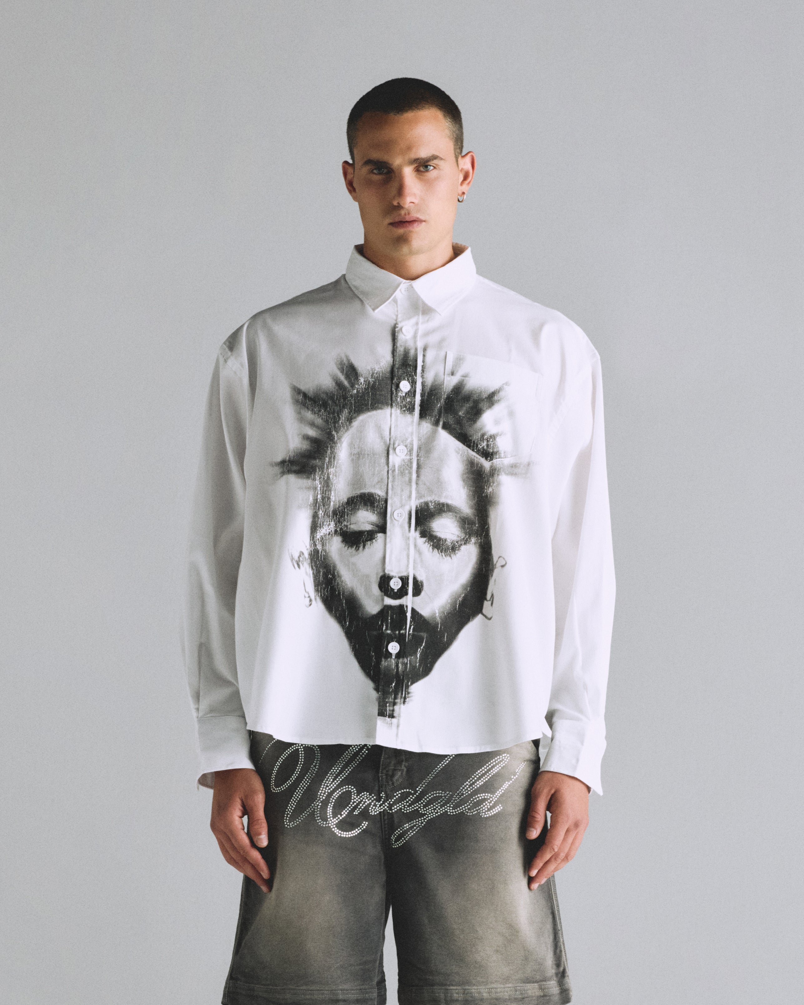 HELIOS FACE LONG SLEEVE BOXY SHIRT BONE