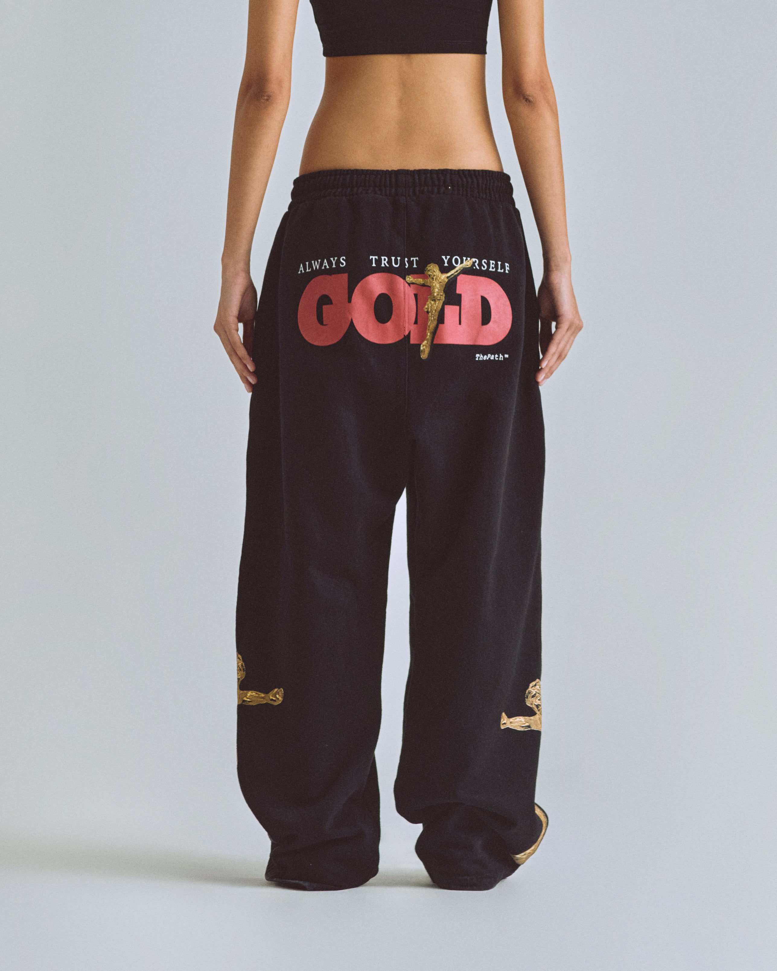 THE PATH GOLDEN CHRIST STRAIGHTPANTS BLACK