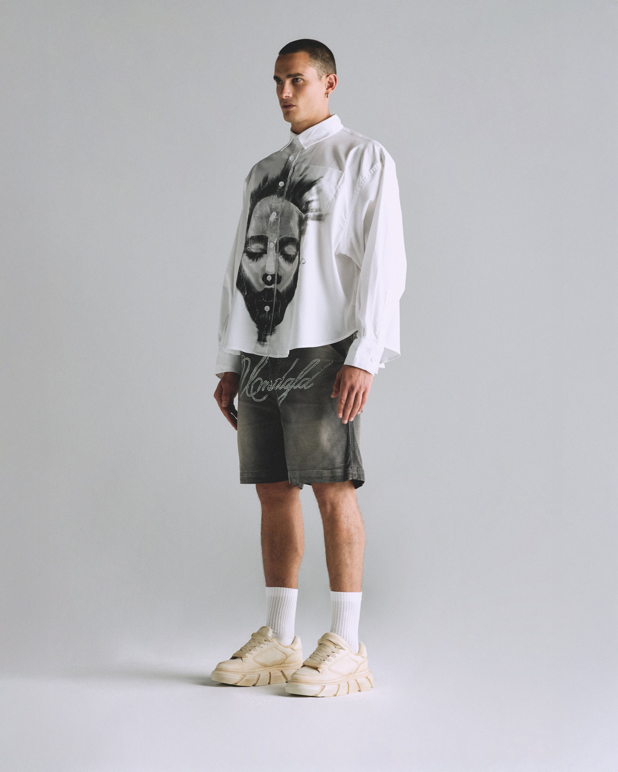 HELIOS FACE LONG SLEEVE BOXY SHIRT BONE