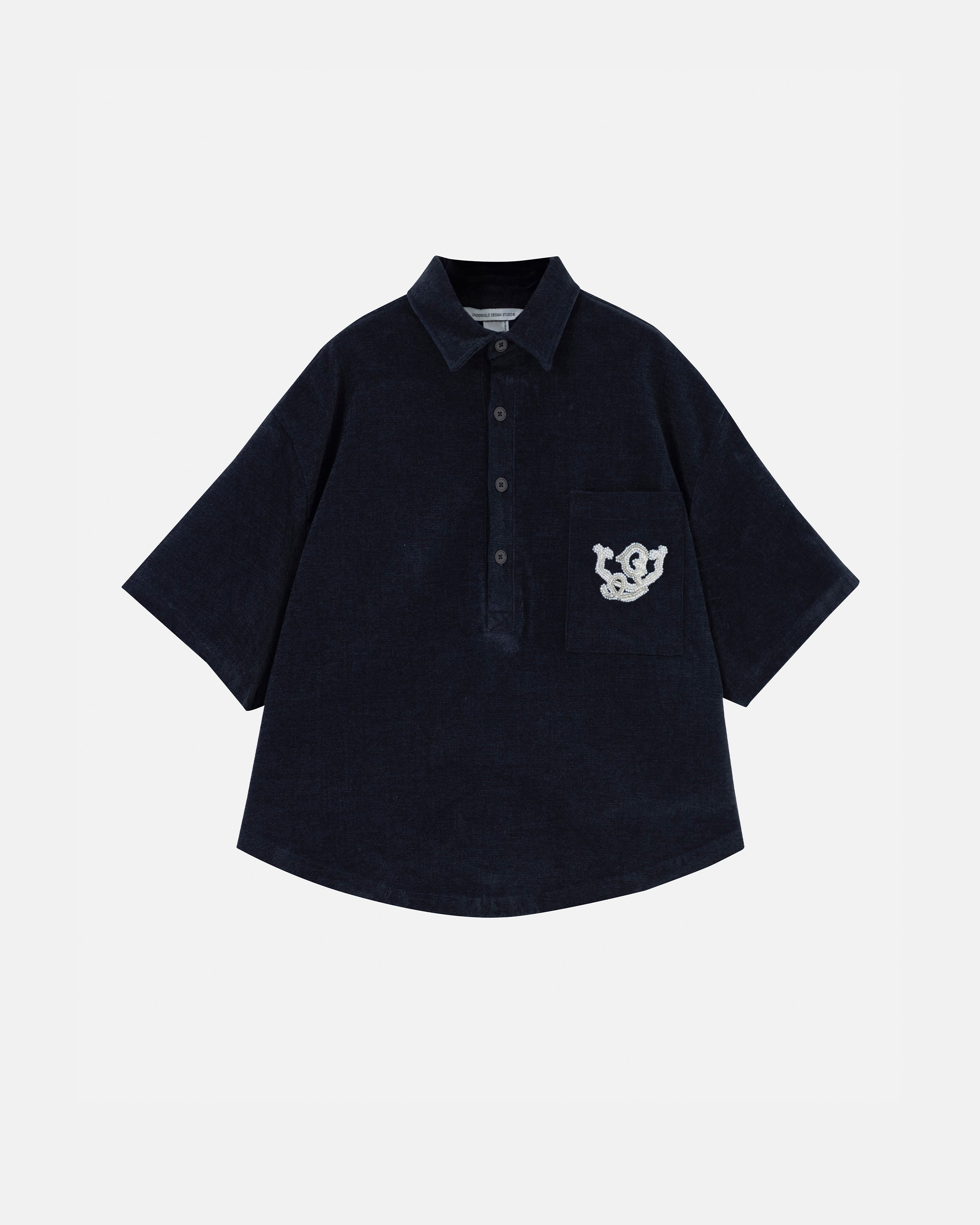 THE PATH MONOGRAM BOXY FIT SHIRT BLUE
