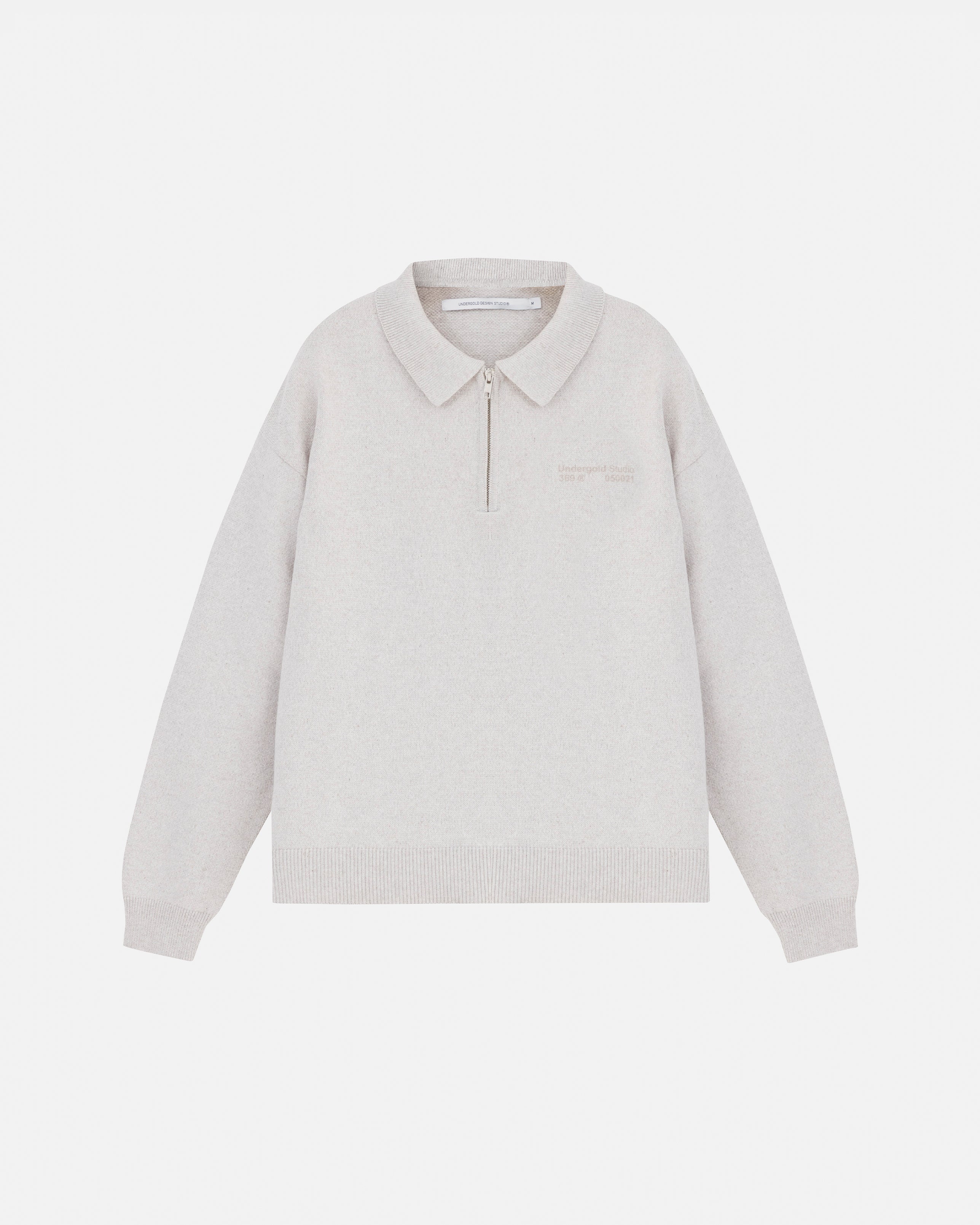 BASICS KNIT ZIP UP LONG SLEEVE POLO SHIRT SEED GRAY