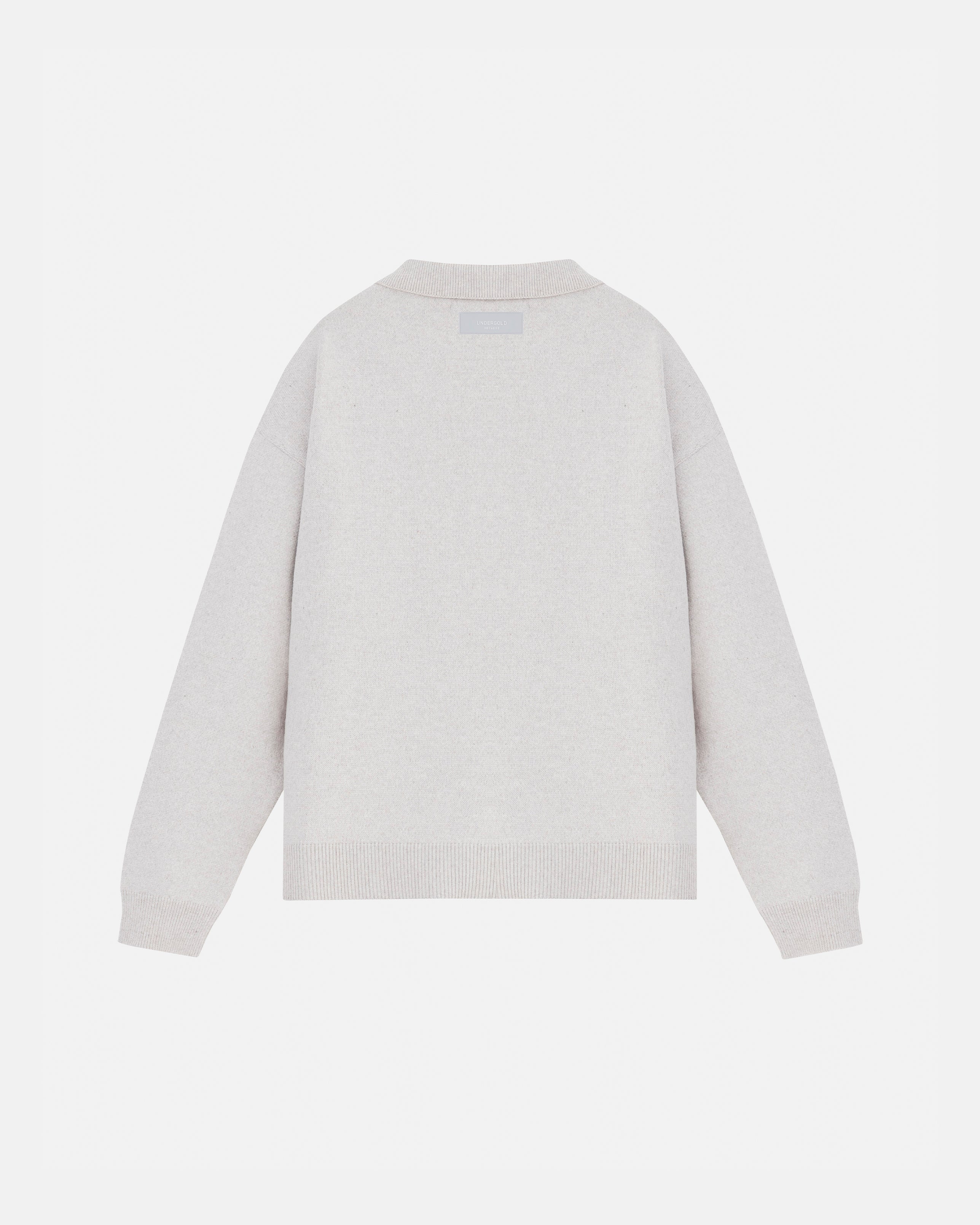 BASICS KNIT ZIP UP LONG SLEEVE POLO SHIRT SEED GRAY