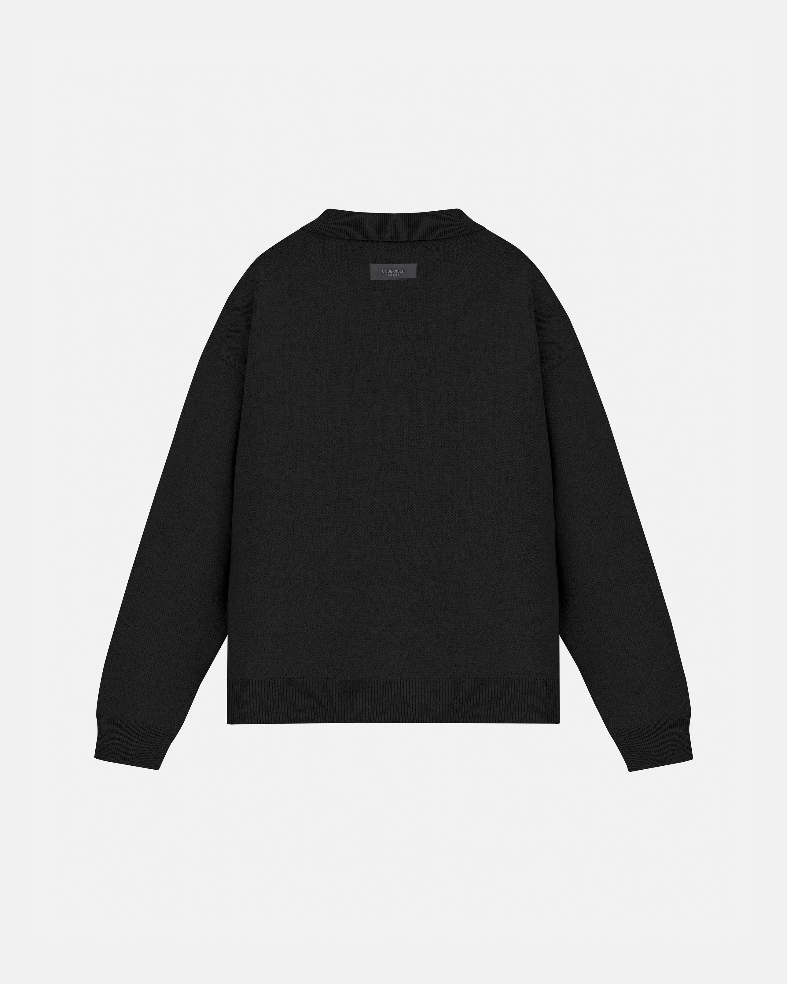 BASICS KNIT ZIP UP LONG SLEEVE POLO SHIRT BLACK