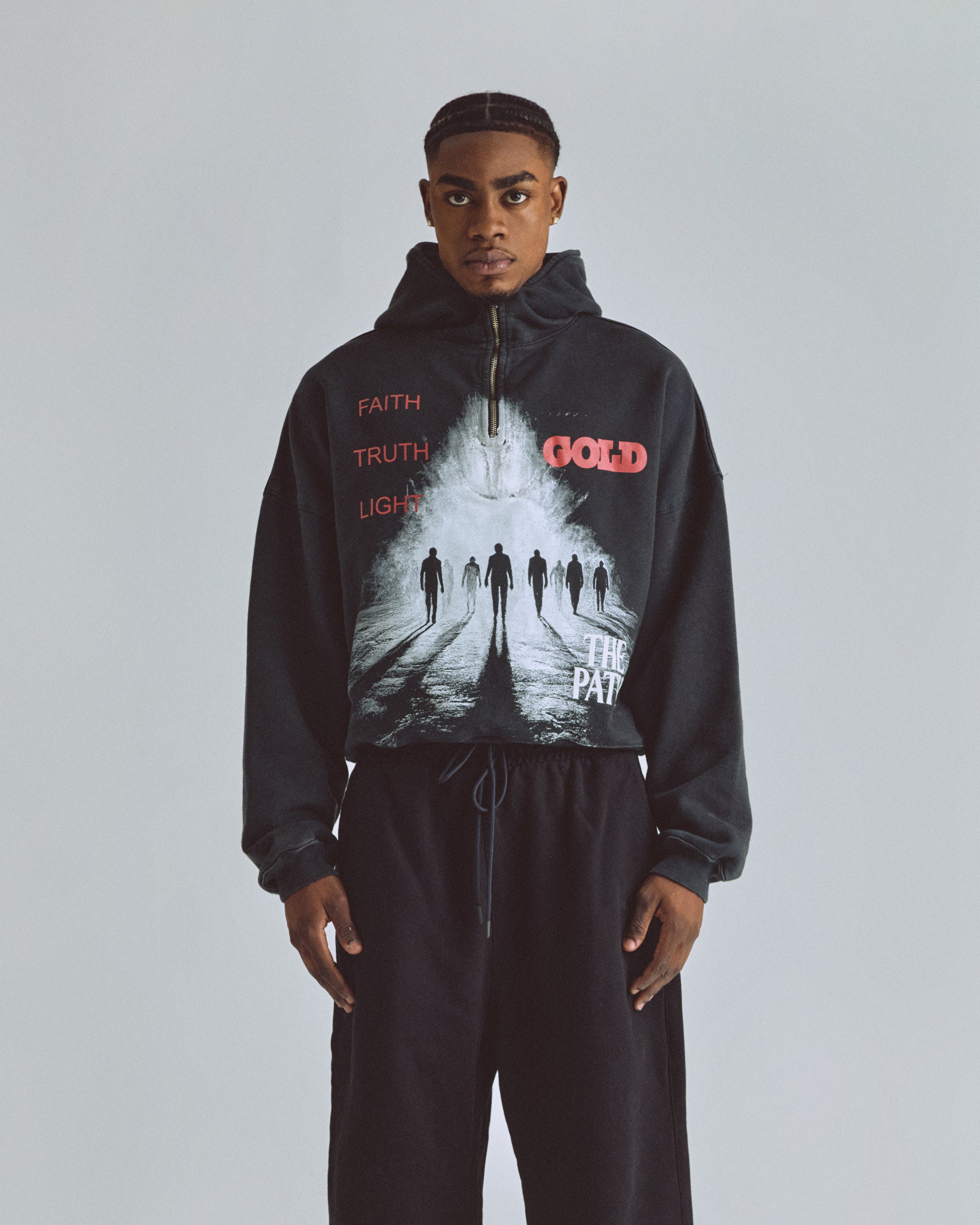 THE PATH SOULS HALF ZIP UP HOODIE VINTAGE BLACK