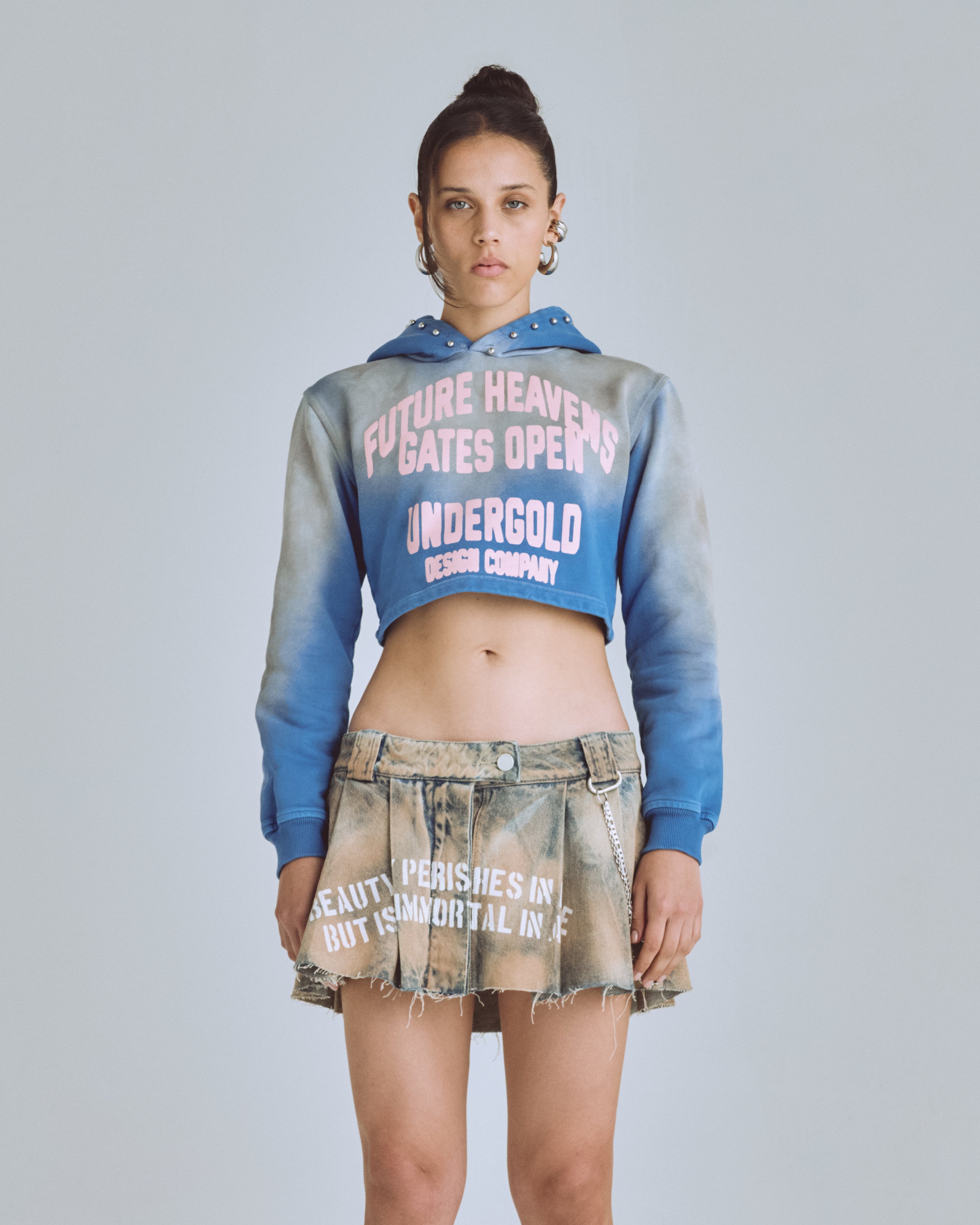 W AGNUS DEI FUTURE HEAVENS SLIM FIT HOODIE STORM BLUE