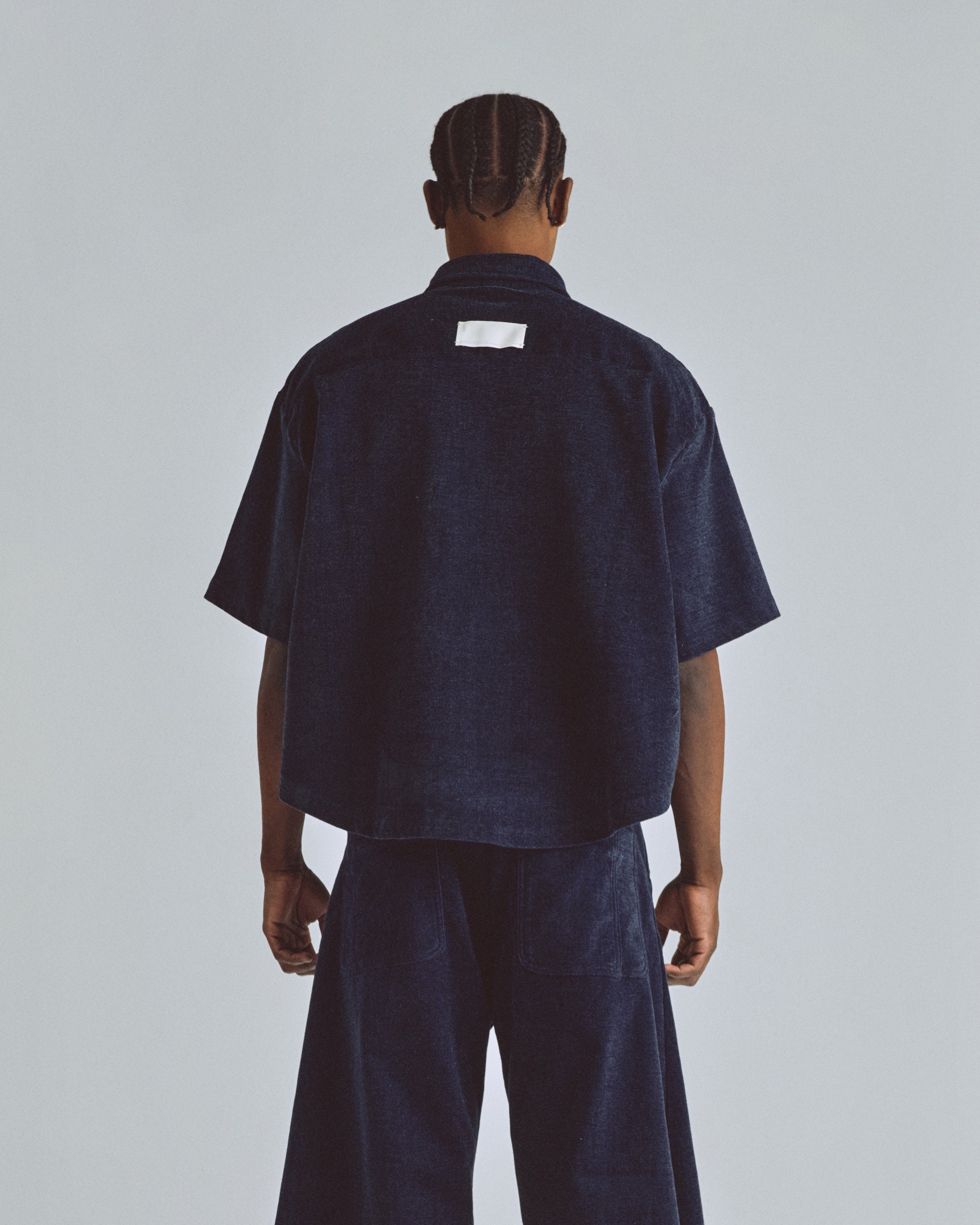 THE PATH MONOGRAM BOXY FIT SHIRT BLUE
