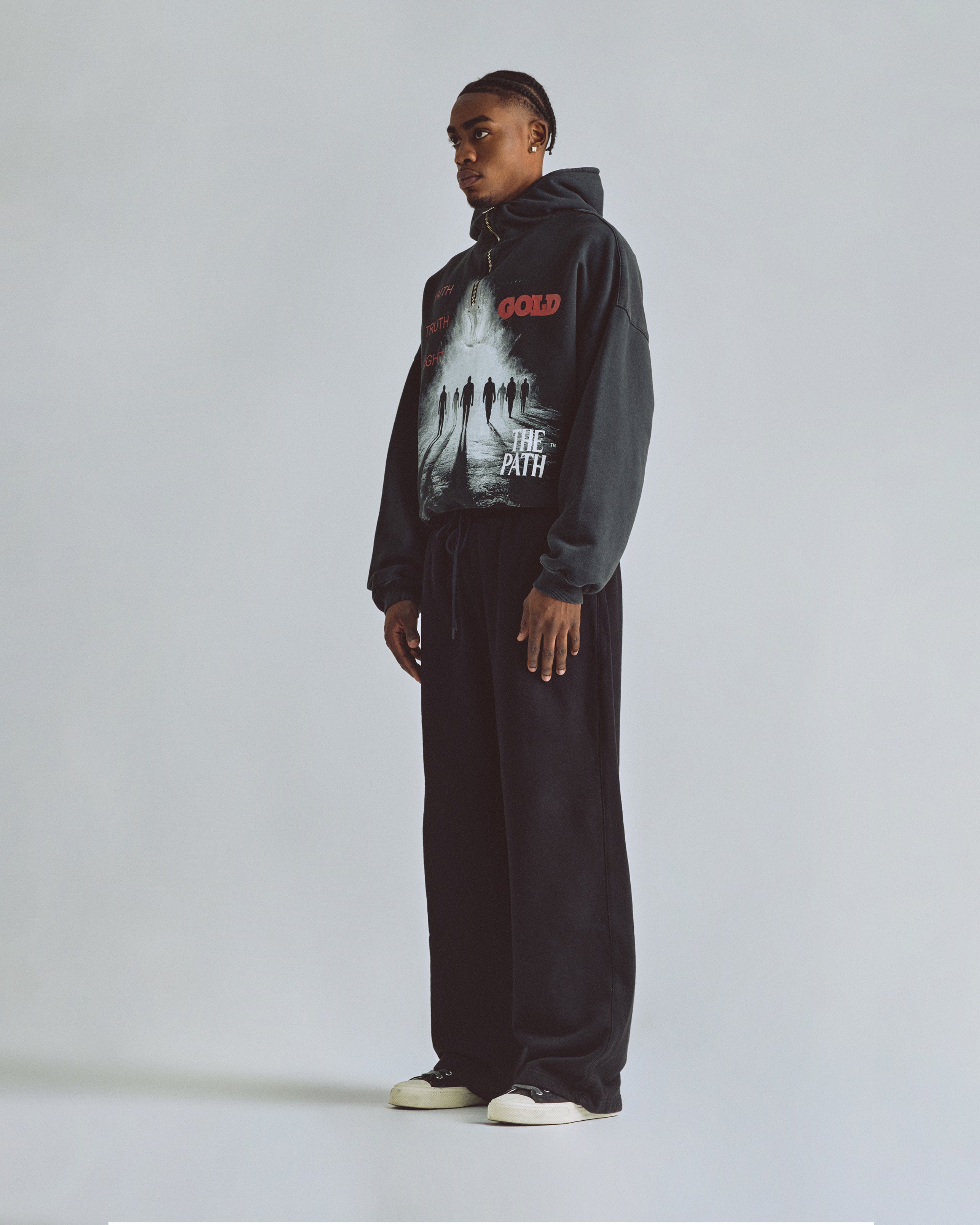 THE PATH SOULS HALF ZIP UP HOODIE VINTAGE BLACK