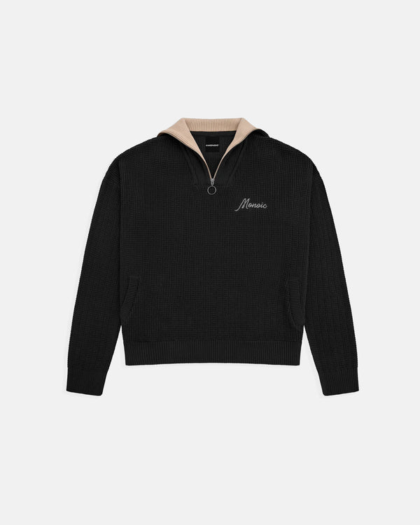 MONOIC - Zip Funnel Neck Knitwear - Negro y Crema