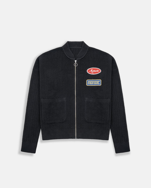 MONOIC - Zip Up Knit Bomber Jacket - Negro