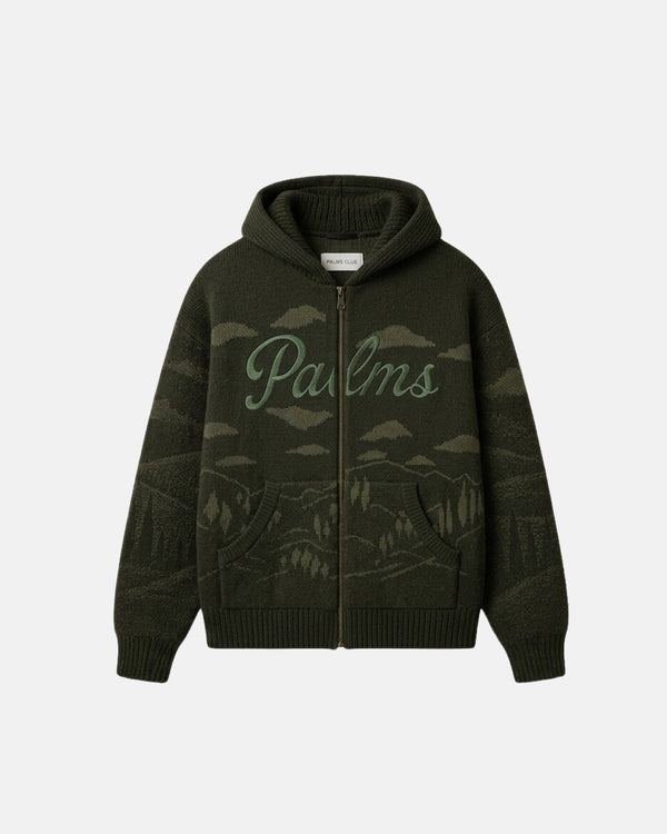 PALMS CAPRA - Mountains Green Hoodie Knit