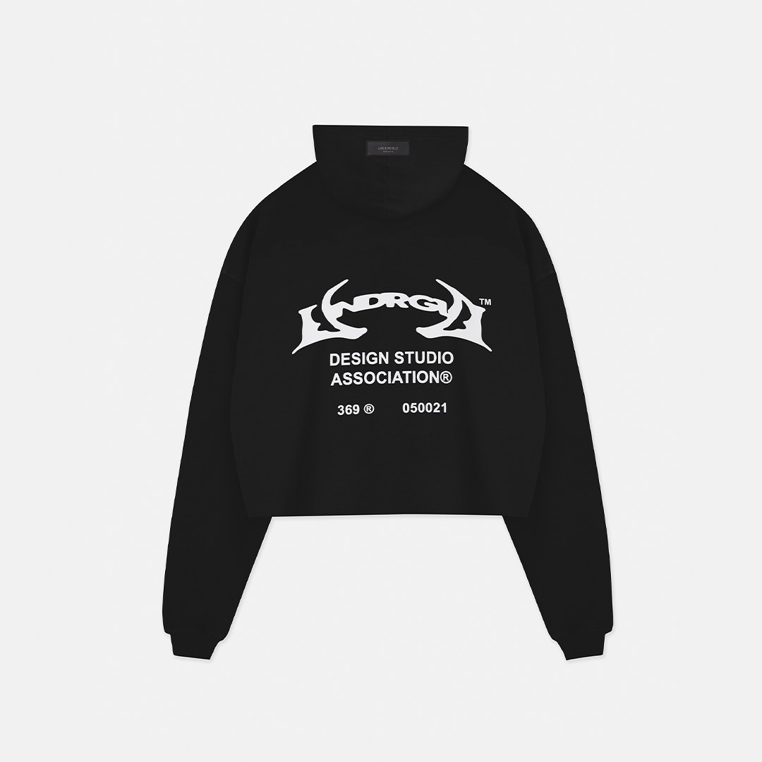 THUNDER RIDER BASIC CROPPED HOODIE BLACK