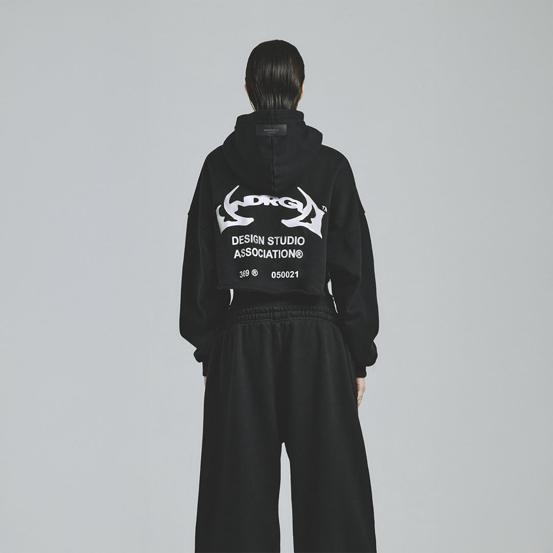 THUNDER RIDER BASIC CROPPED HOODIE BLACK