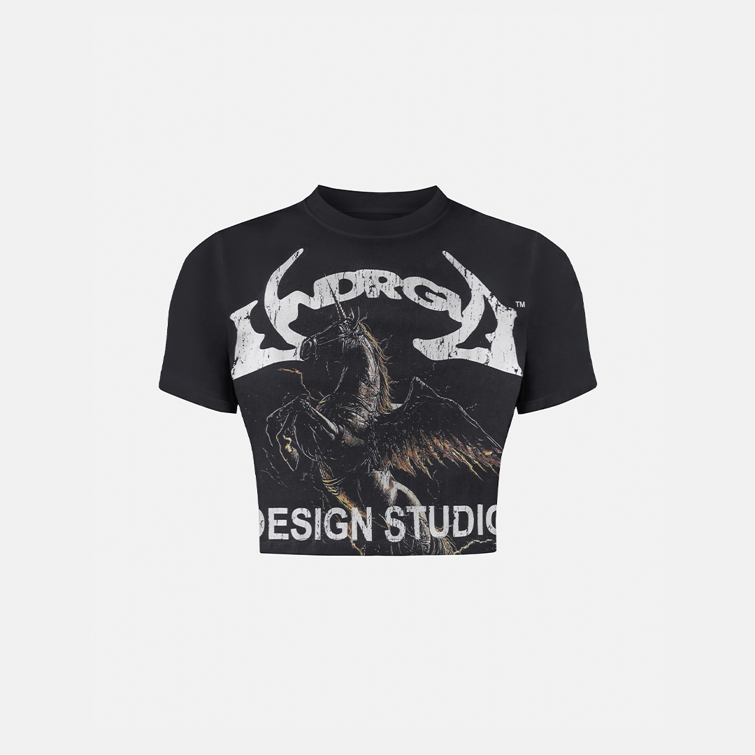 THUNDER RIDER PEGASUS BABY TEE VINTAGE BLACK