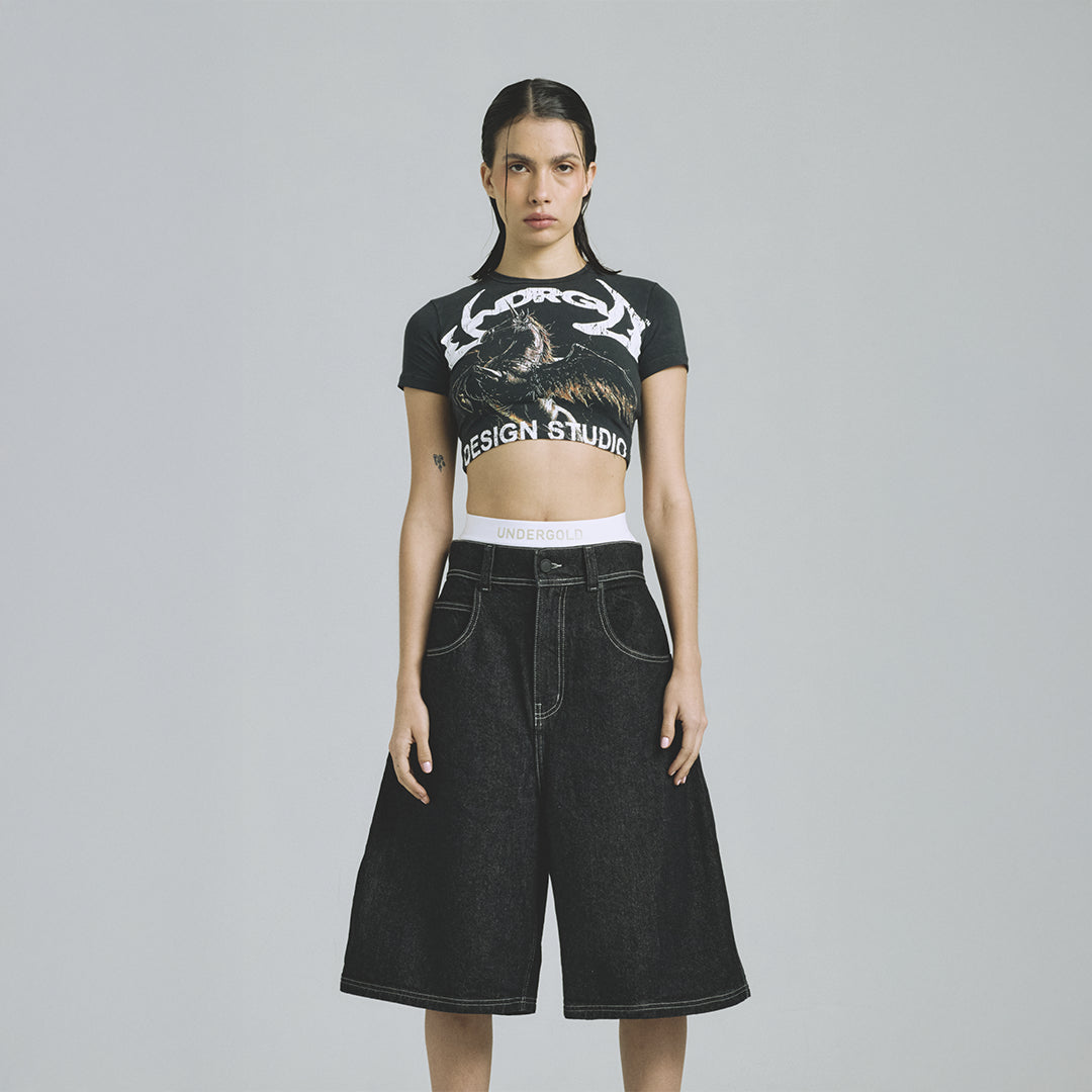 THUNDER RIDER PEGASUS BABY TEE VINTAGE BLACK