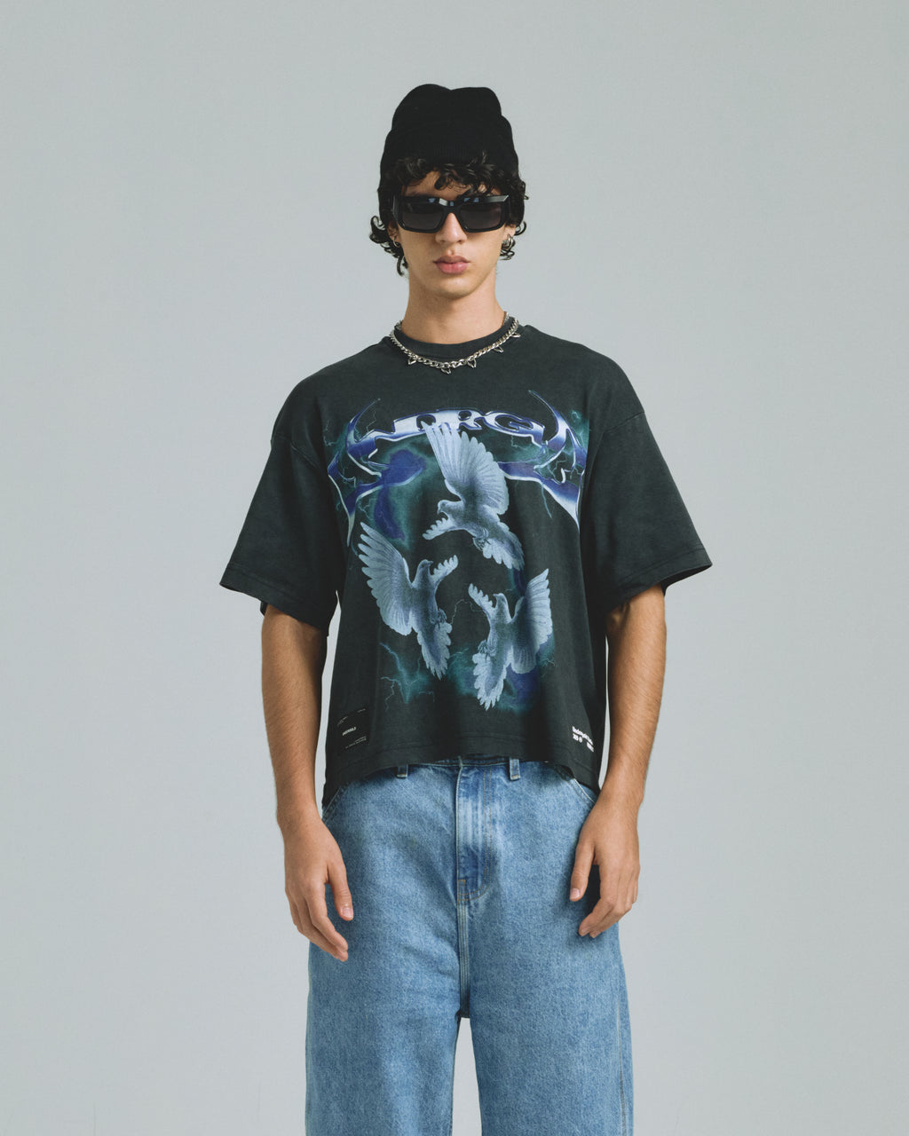 THUNDER RIDER PIGEONS BOXY FIT TSHIRT VINTAGE BLACK