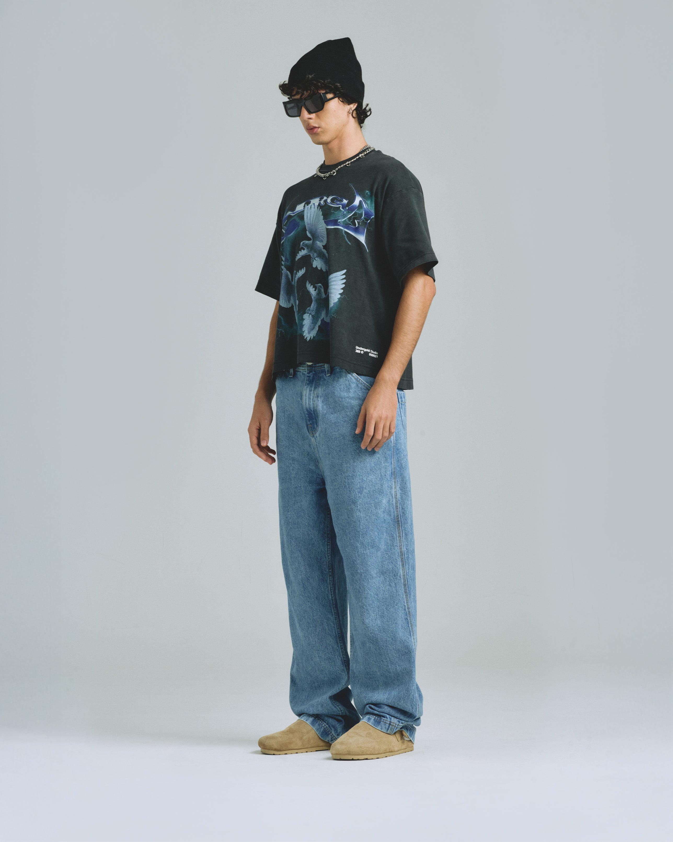 UNDERGOLD THUNDER RIDER PIGEONS BOXY FIT TSHIRT VINTAGE BLACK