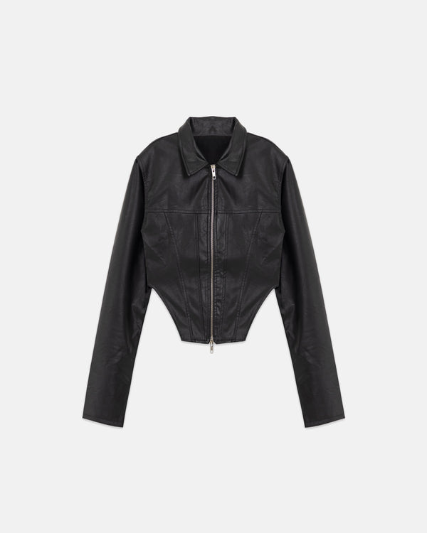 UNDERGOLD - 94' W Worn Logo Pleather Aviator Jacket - Black