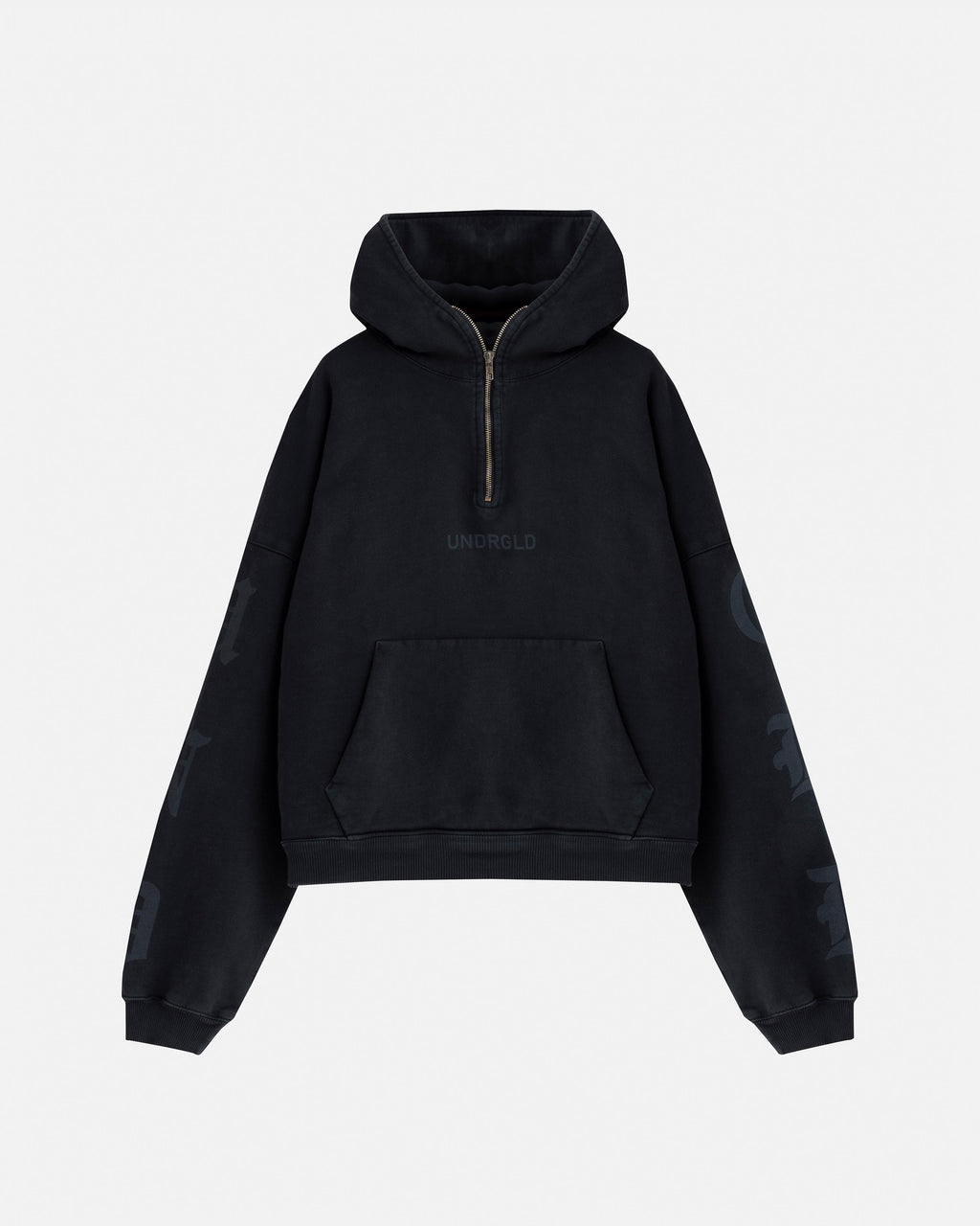 UNDERGOLD AGNUS DEI GOTH BOXY FIT HALF ZIP UP HOODIE VINTAGE BLACK