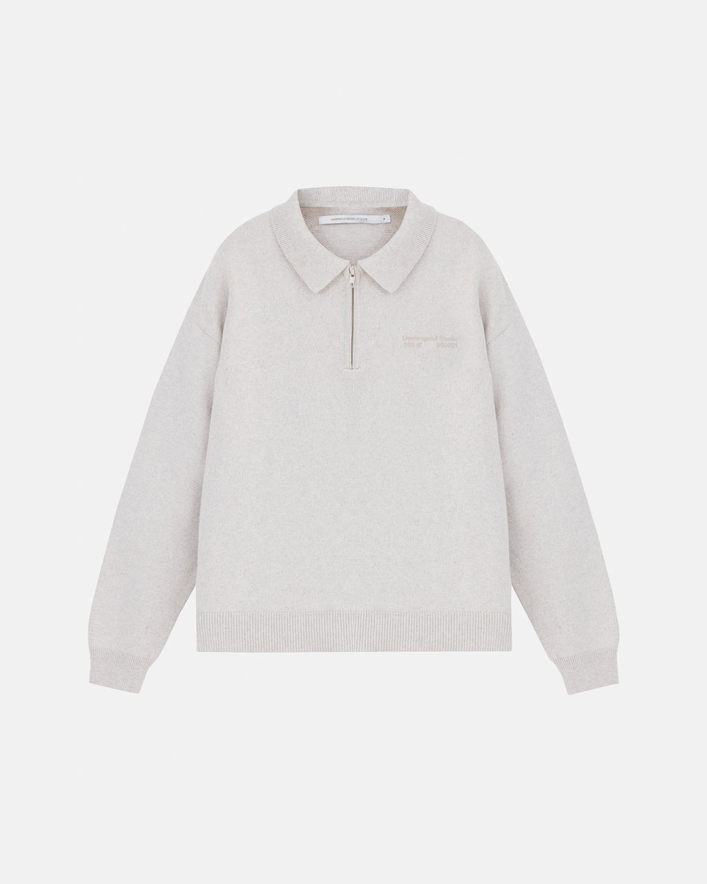 BASICS KNIT ZIP UP LONG SLEEVE POLO SHIRT SEED GRAY
