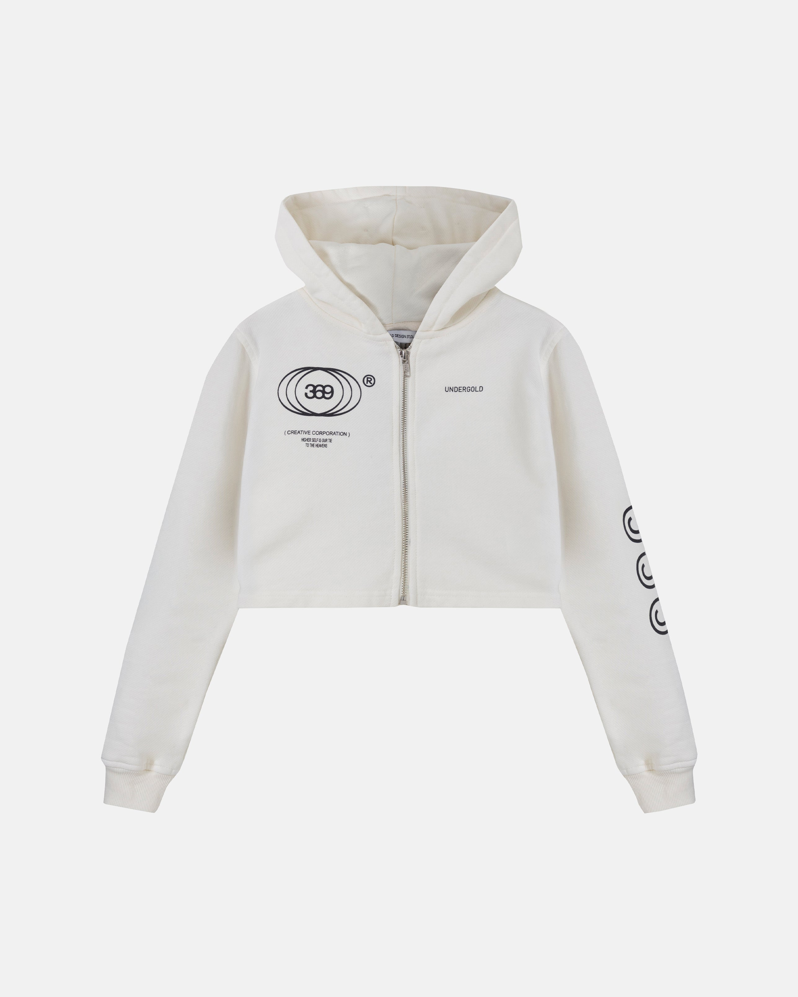 UNDERGOLD GOLDEN HERITAGE SLIM FIT ZIP UP CROPPED HOODIE – WHITE