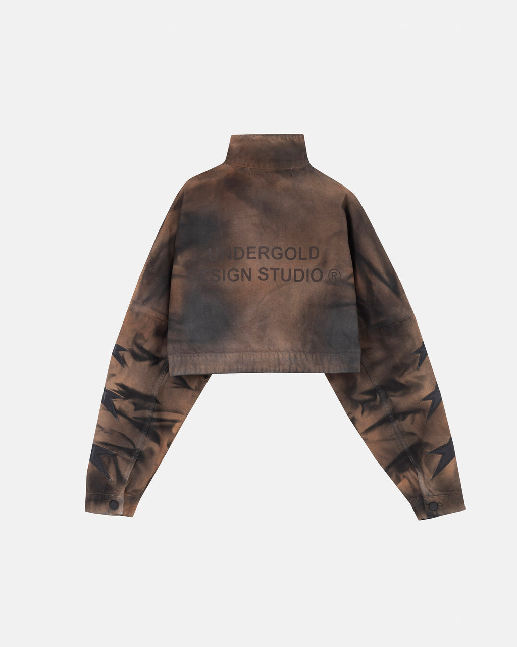 UNDERGOLD W STARDUST STARS TALL NECK ZIP UP JACKET VINTAGE BROWN