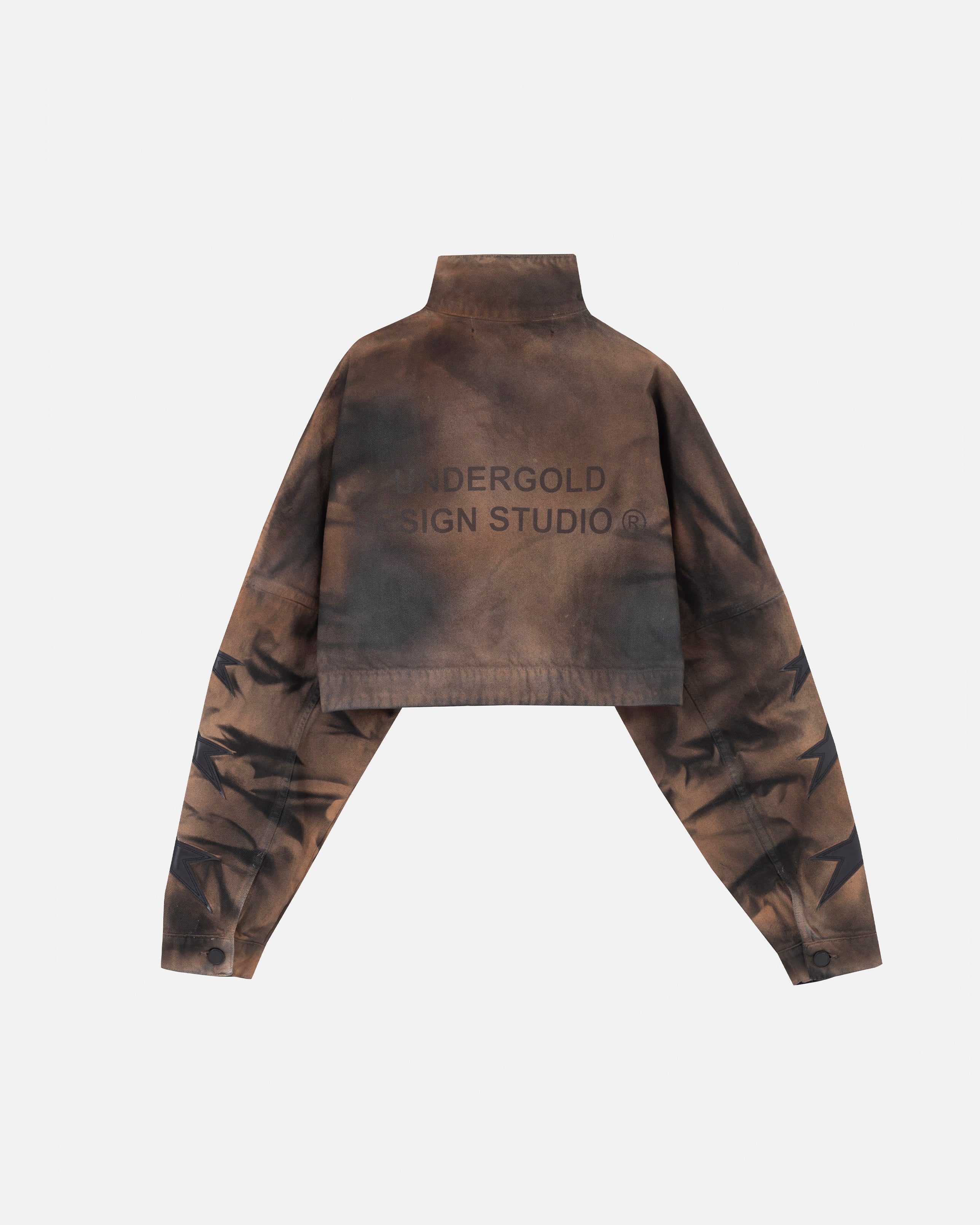 UNDERGOLD W STARDUST STARS TALL NECK ZIP UP JACKET VINTAGE BROWN