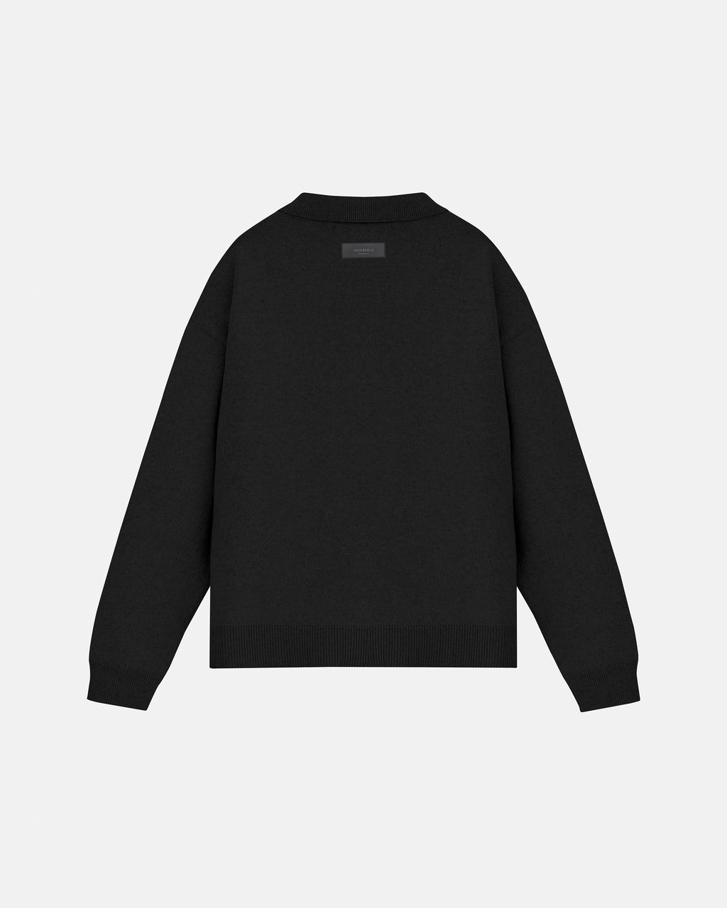 BASICS KNIT ZIP UP LONG SLEEVE POLO SHIRT BLACK