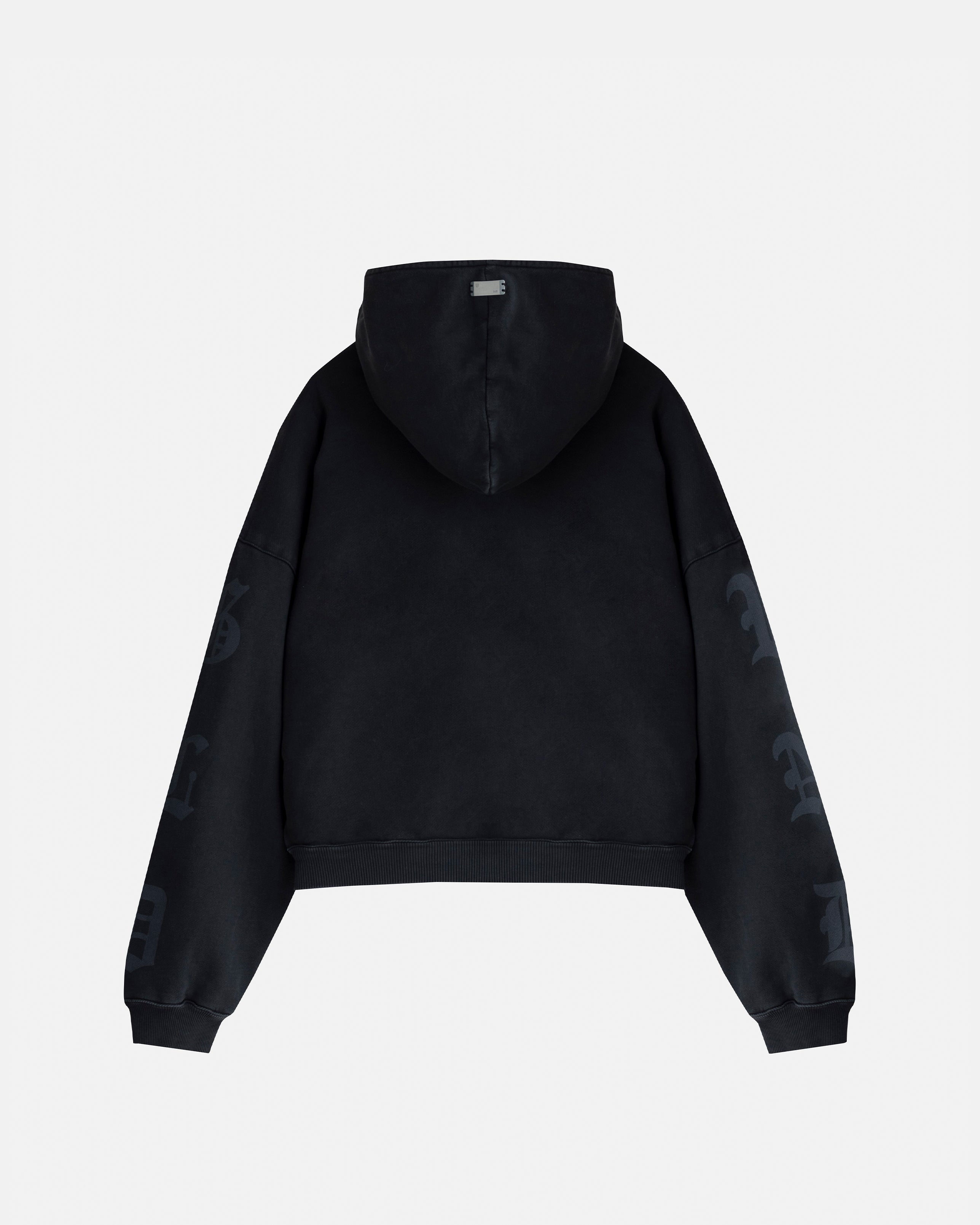 AGNUS DEI GOTH BOXY FIT HALF ZIP UP HOODIE VINTAGE BLACK