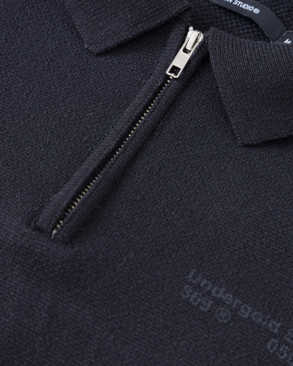BASICS KNIT ZIP UP LONG SLEEVE POLO SHIRT BLACK