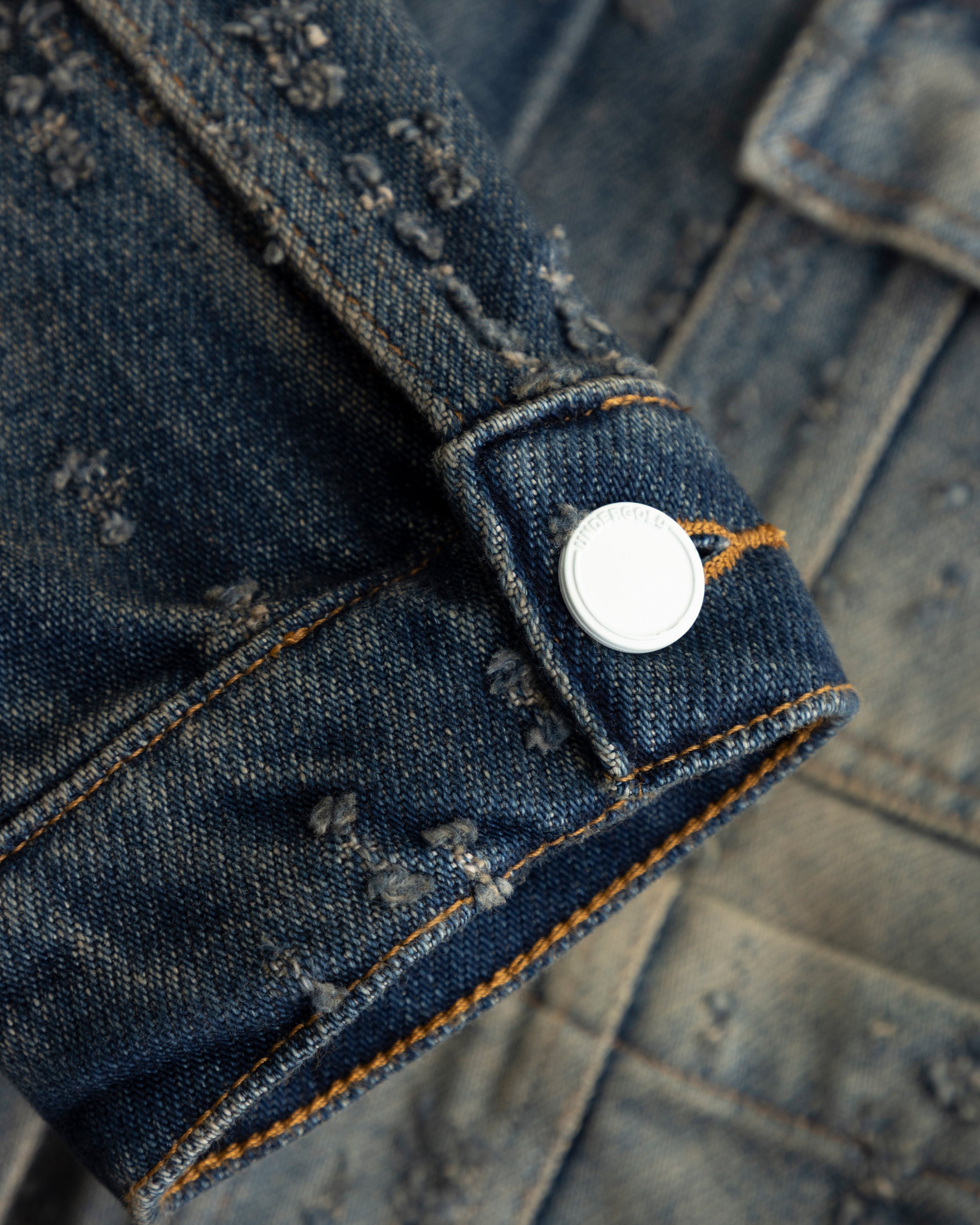 UNDERGOLD W AGNUS DEI UNDRGLD RIPPED JACKET DIRTY BLUE