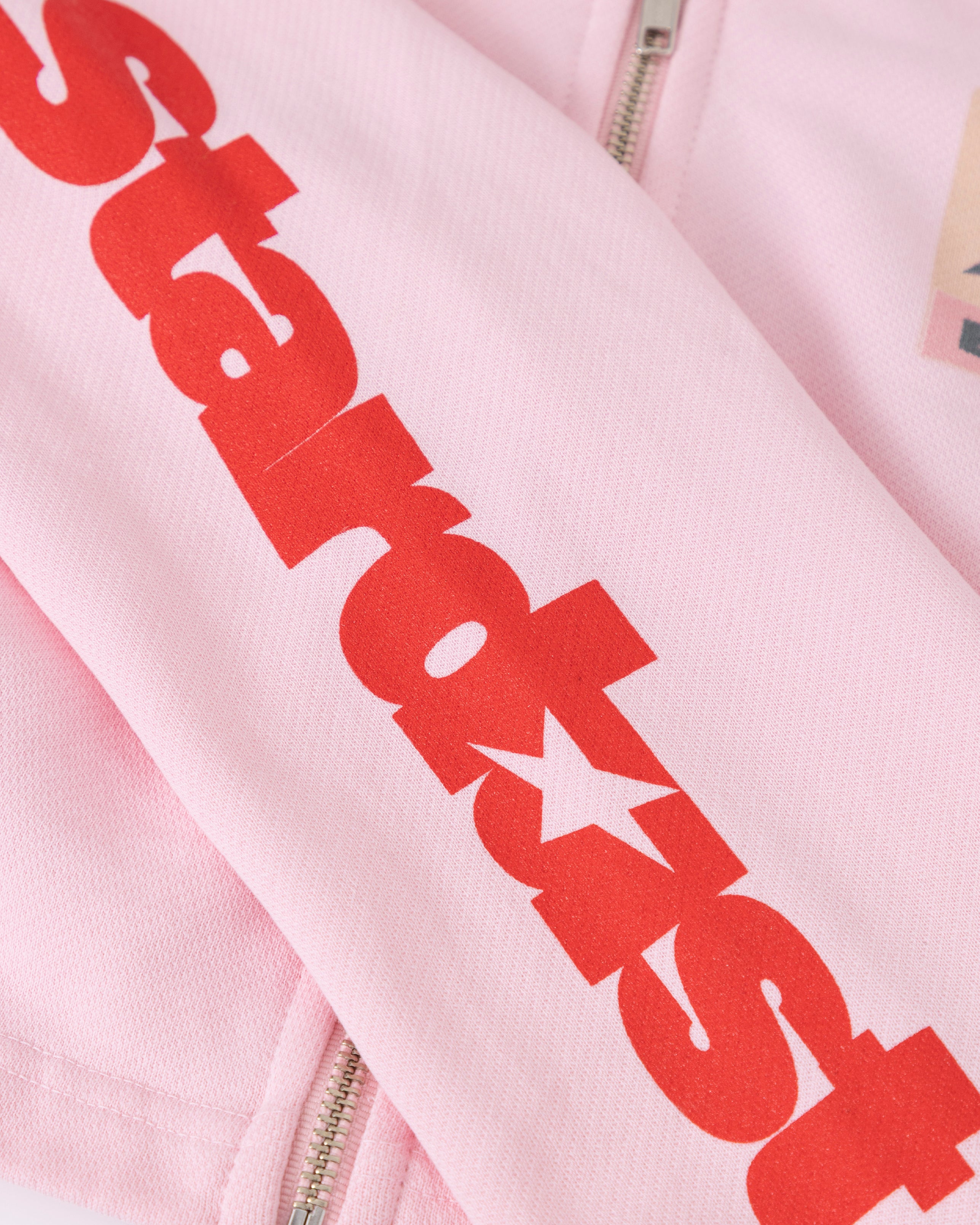 UNDERGOLD W STARDUST SYMBOL SLIM FIT ZIP UP CROPPED HOODIE PINK