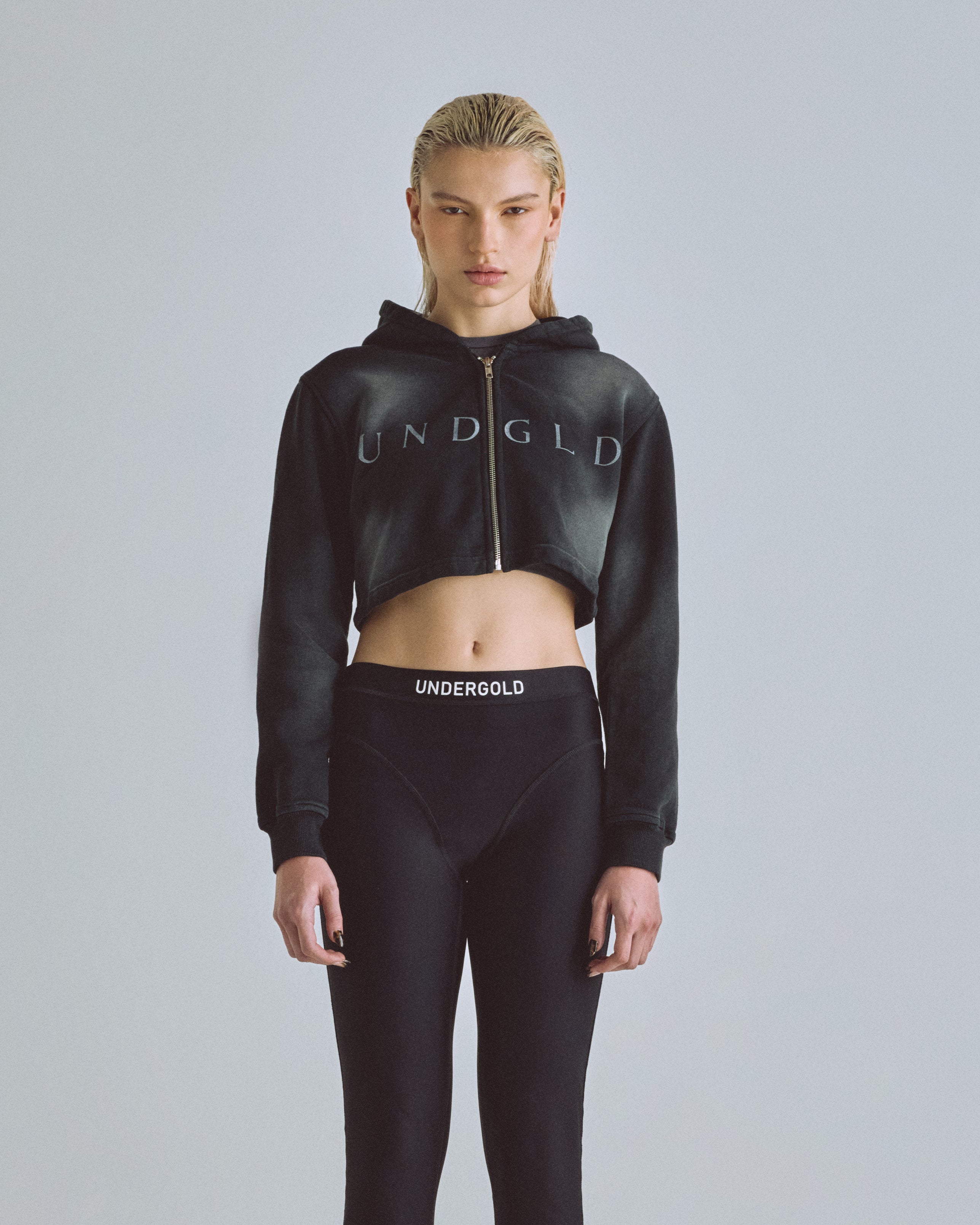 ETERNAL UNDGLD SLIM FIT ZIP UP CROPPED HOODIE SMOKY BLACK