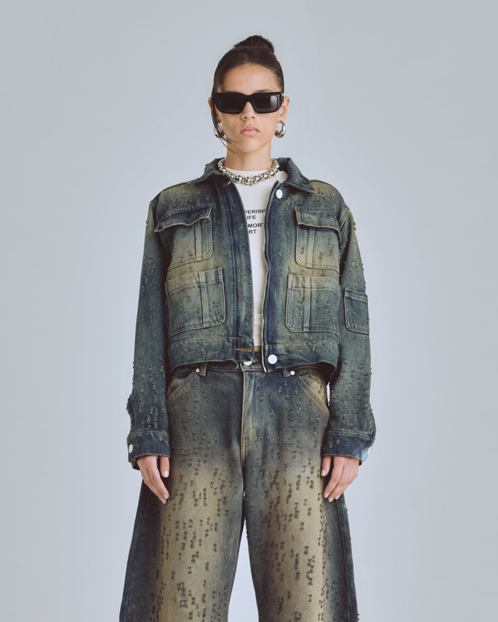 W AGNUS DEI UNDRGLD RIPPED JACKET DIRTY BLUE