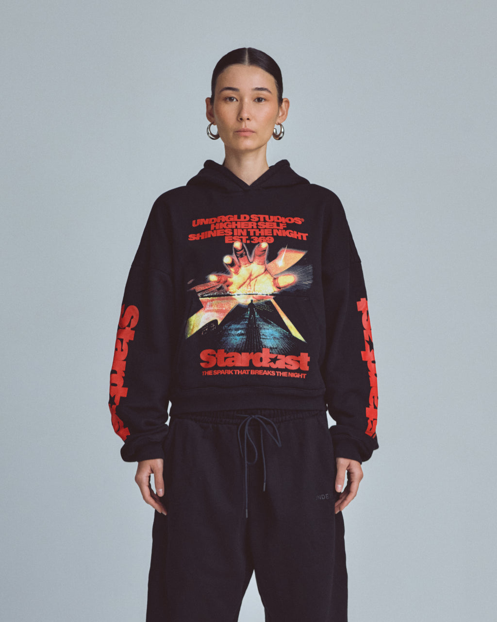 UNDERGOLD W STARDUST RUSH BOXY FIT HOODIE BLACK