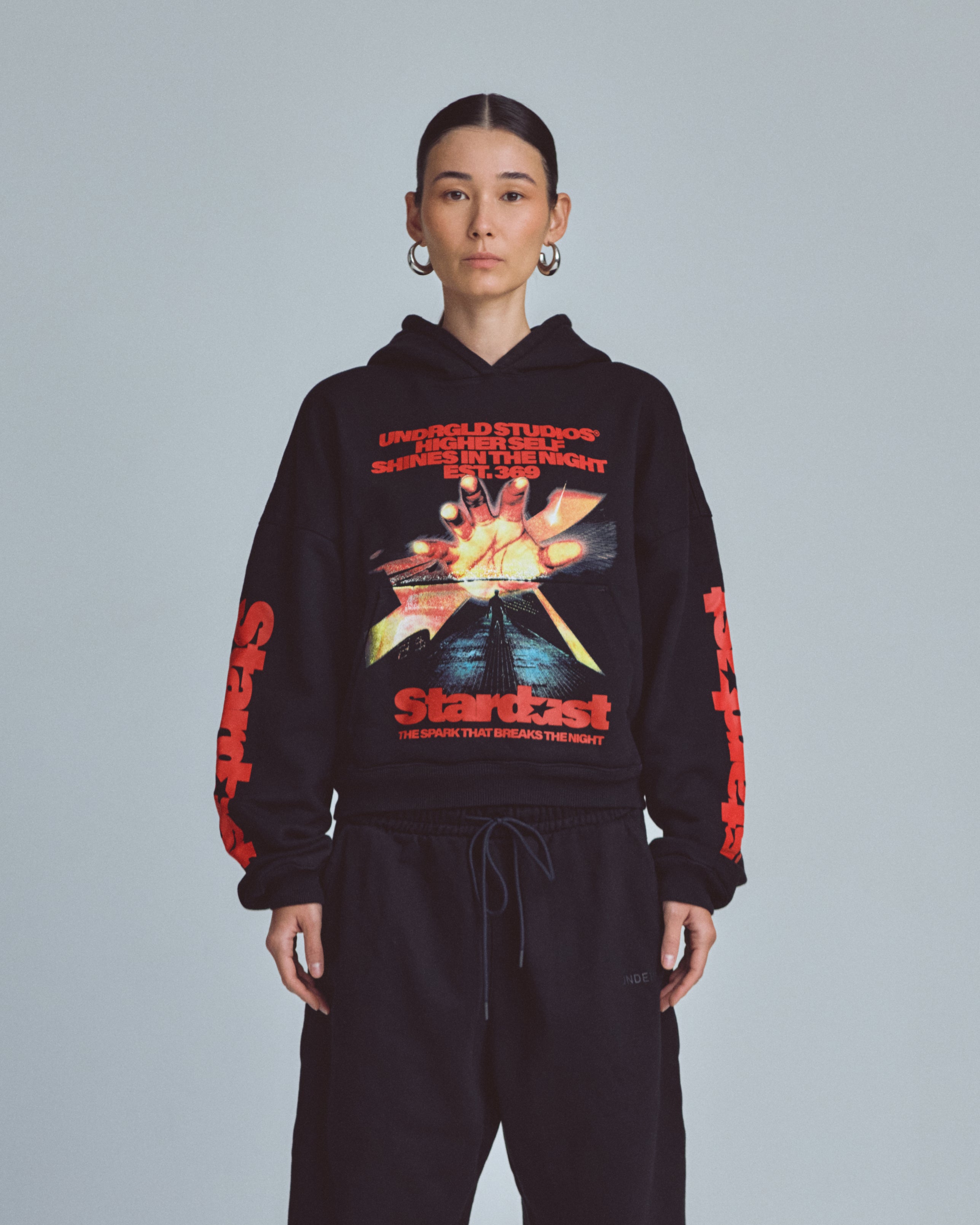 UNDERGOLD W STARDUST RUSH BOXY FIT HOODIE BLACK