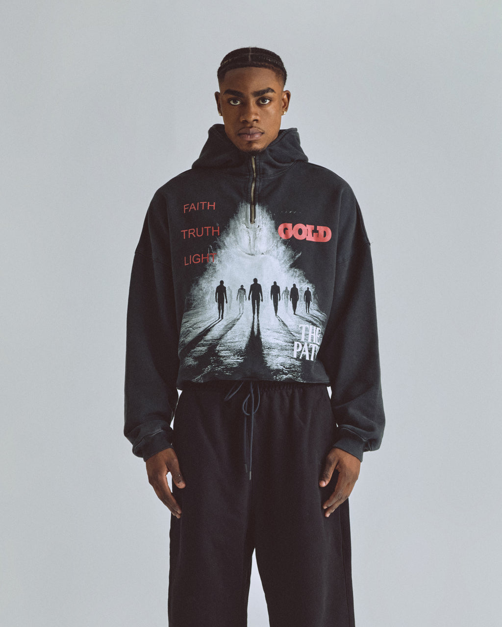 THE PATH SOULS HALF ZIP UP HOODIE VINTAGE BLACK