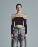 Undergold Basics Off Shoulder Long Sleeve Top Black