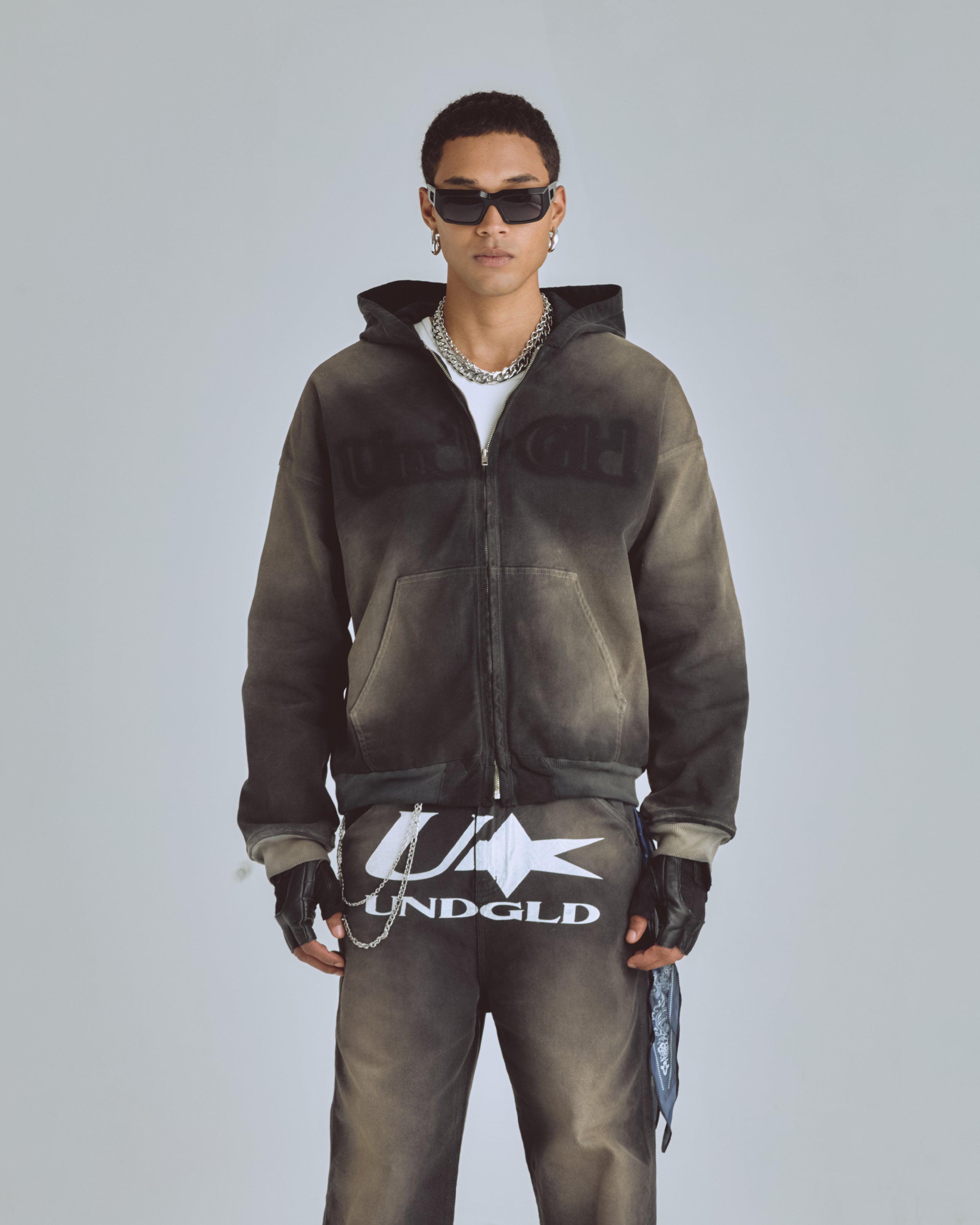 AGNUS DEI UNDRGLD STENCIL HOODIE JACKET DIRTY BLACK