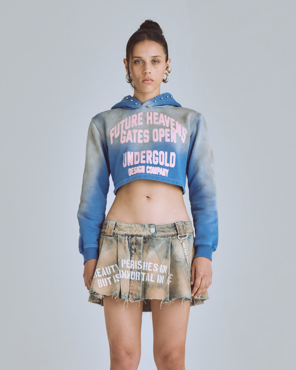W AGNUS DEI FUTURE HEAVENS SLIM FIT HOODIE STORM BLUE