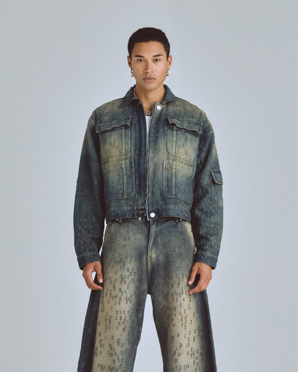 UNDERGOLD AGNUS DEI UNDRGLD RIPPED JACKET DIRTY BLUE