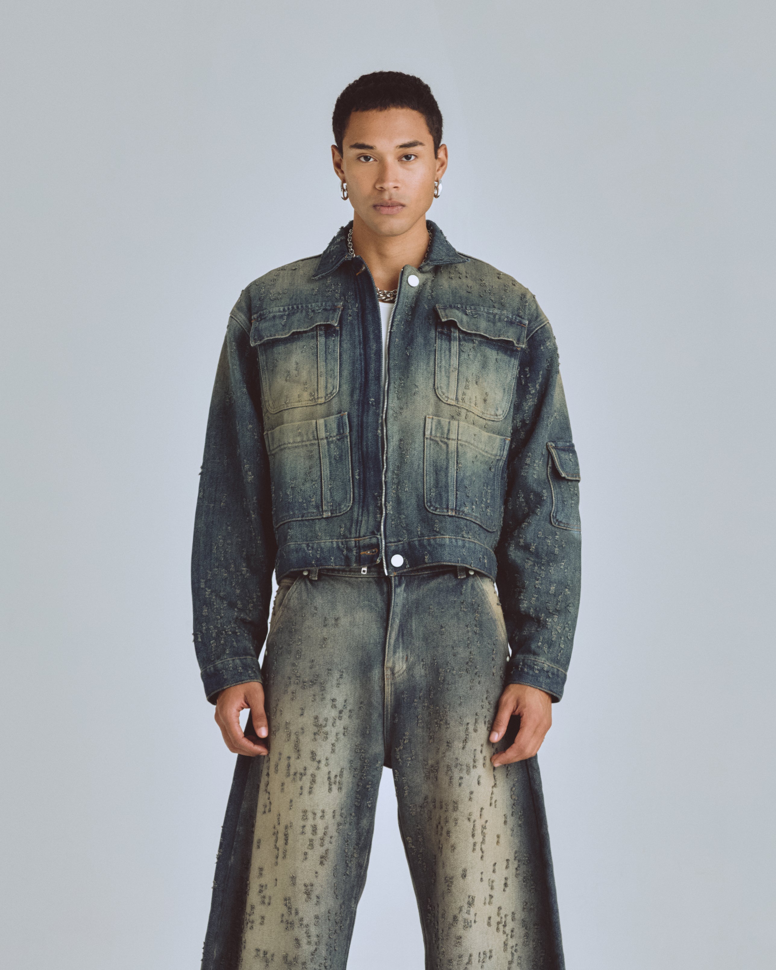 UNDERGOLD AGNUS DEI UNDRGLD RIPPED JACKET DIRTY BLUE