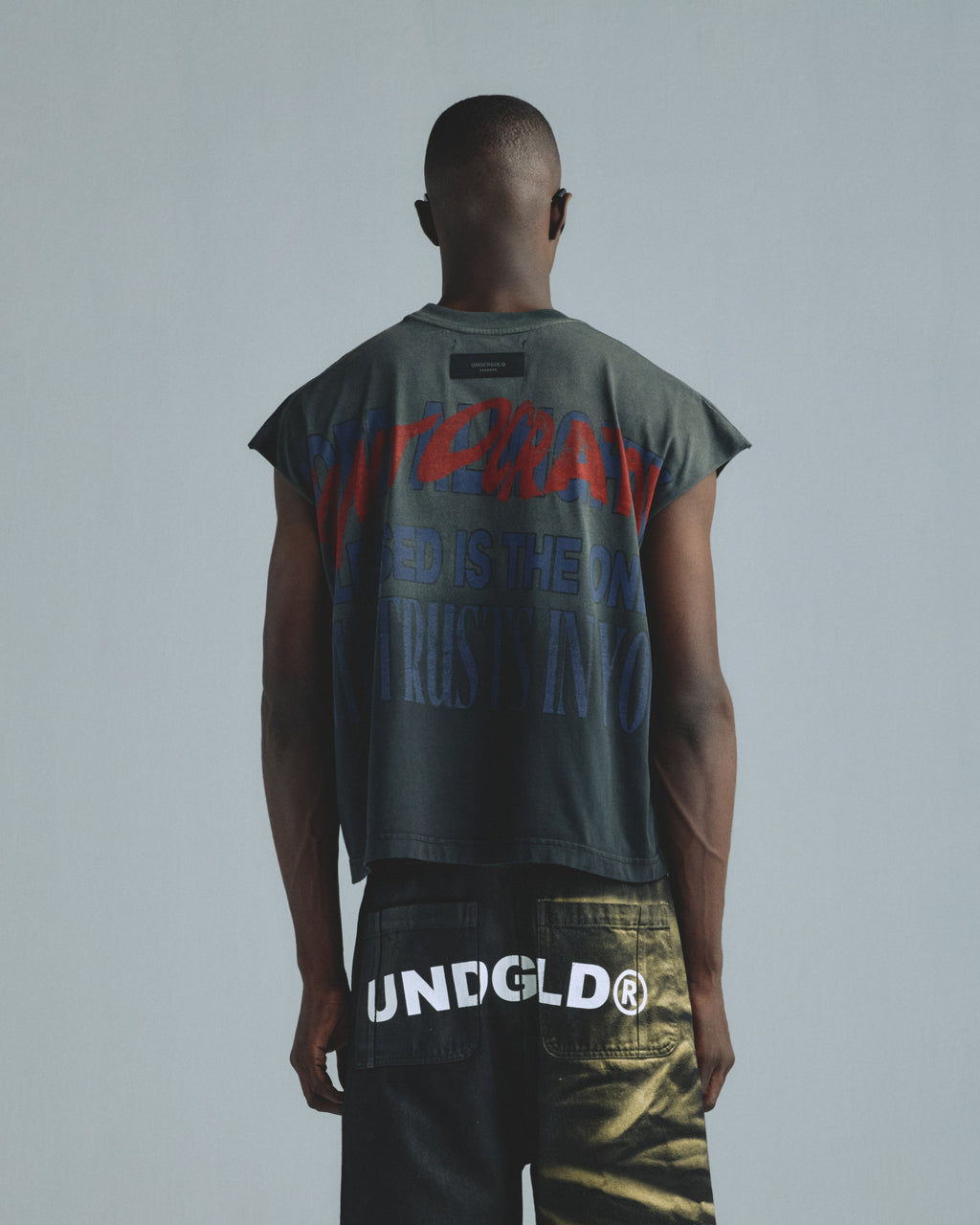 UNDEROGLD GRATIA PLENA PANTOCRATOR SLEEVELESS TSHIRT FADED BLACK