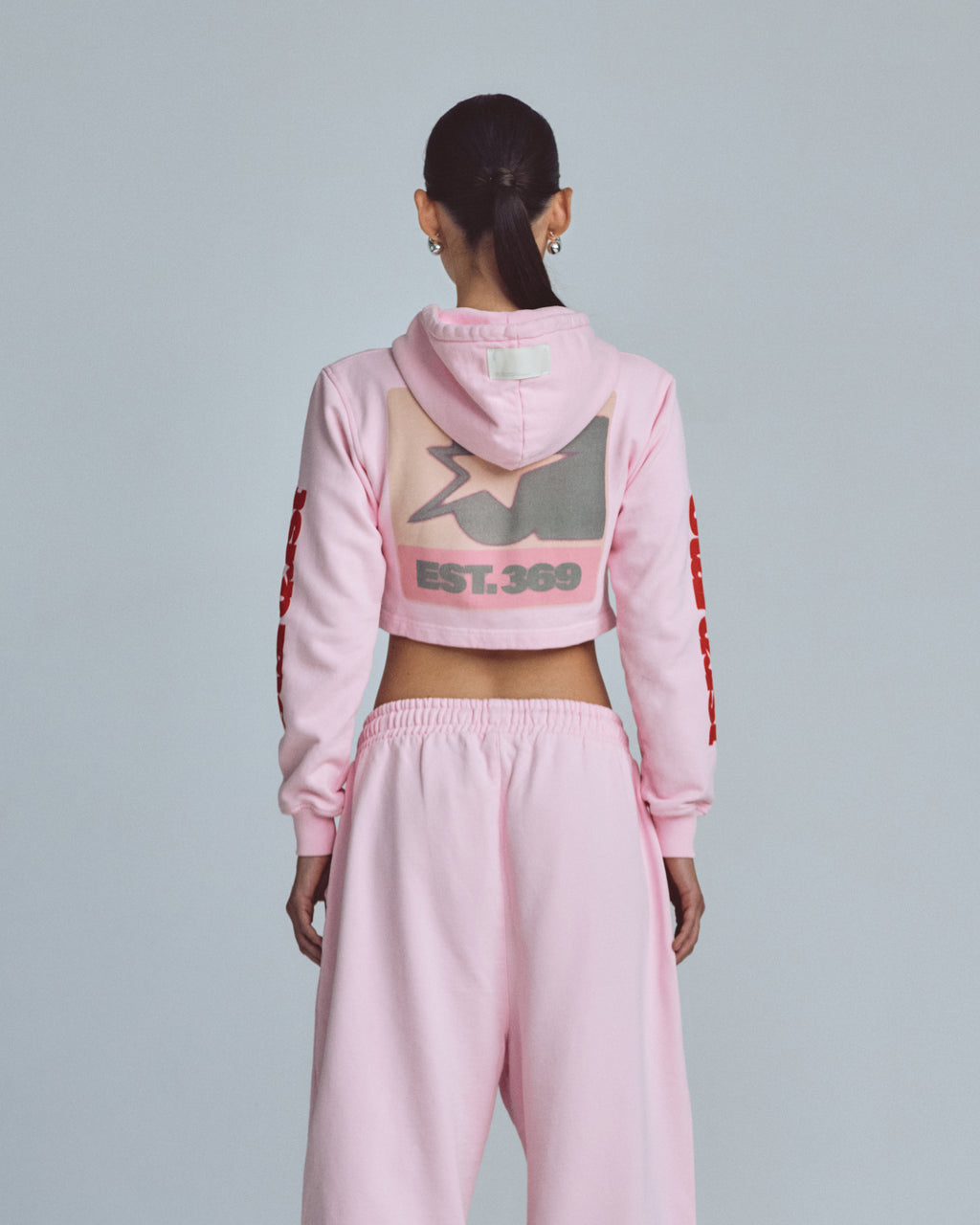 UNDERGOLD W STARDUST SYMBOL SLIM FIT ZIP UP CROPPED HOODIE PINK