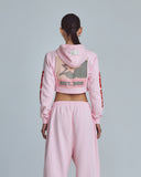 Undergold W Stardust Symbol Slim Fit Zip Up Cropped Hoodie – Pink