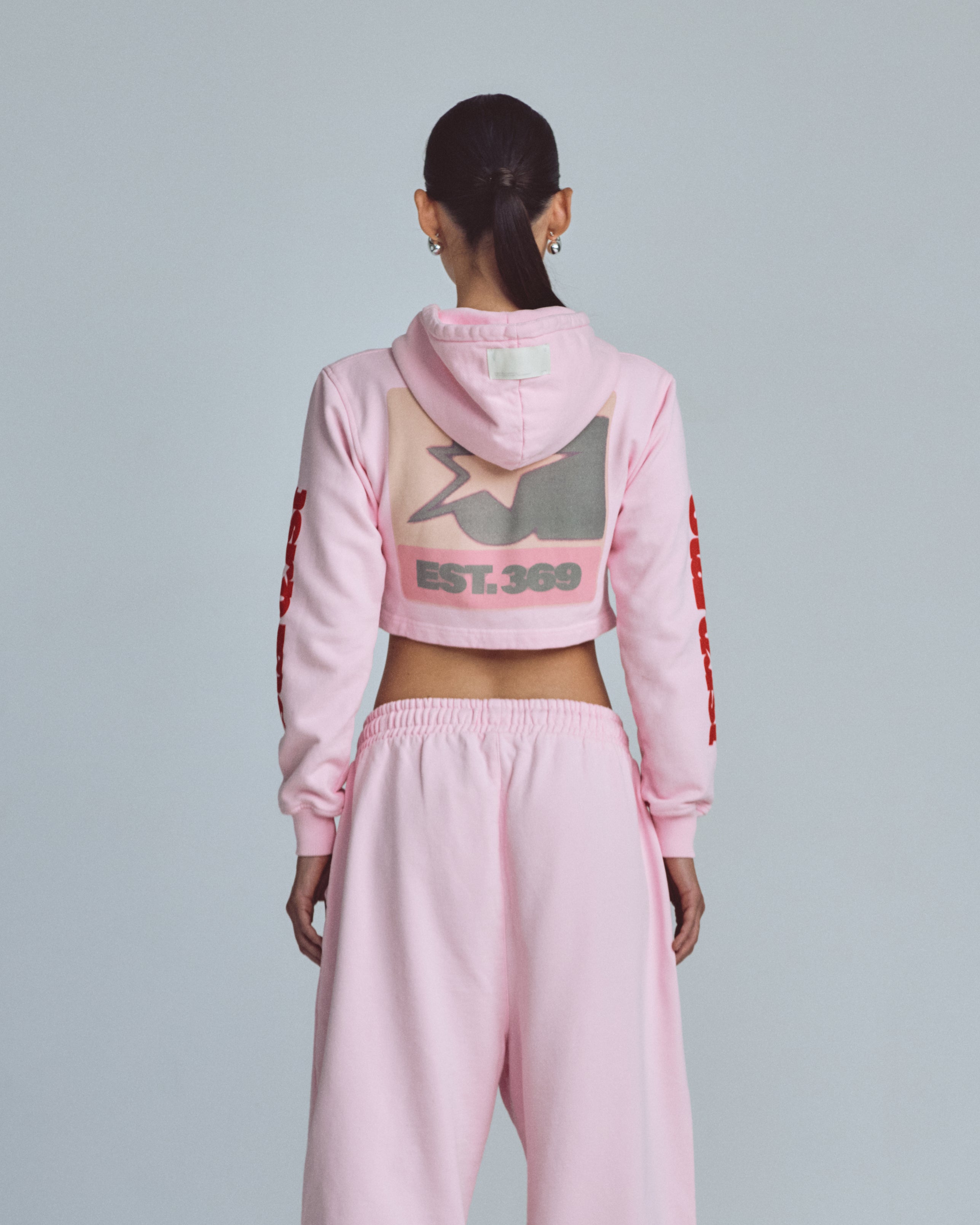 UNDERGOLD W STARDUST SYMBOL SLIM FIT ZIP UP CROPPED HOODIE PINK