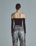 Undergold Basics Off Shoulder Long Sleeve Top Black