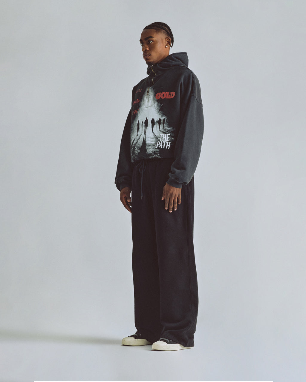 THE PATH SOULS HALF ZIP UP HOODIE VINTAGE BLACK