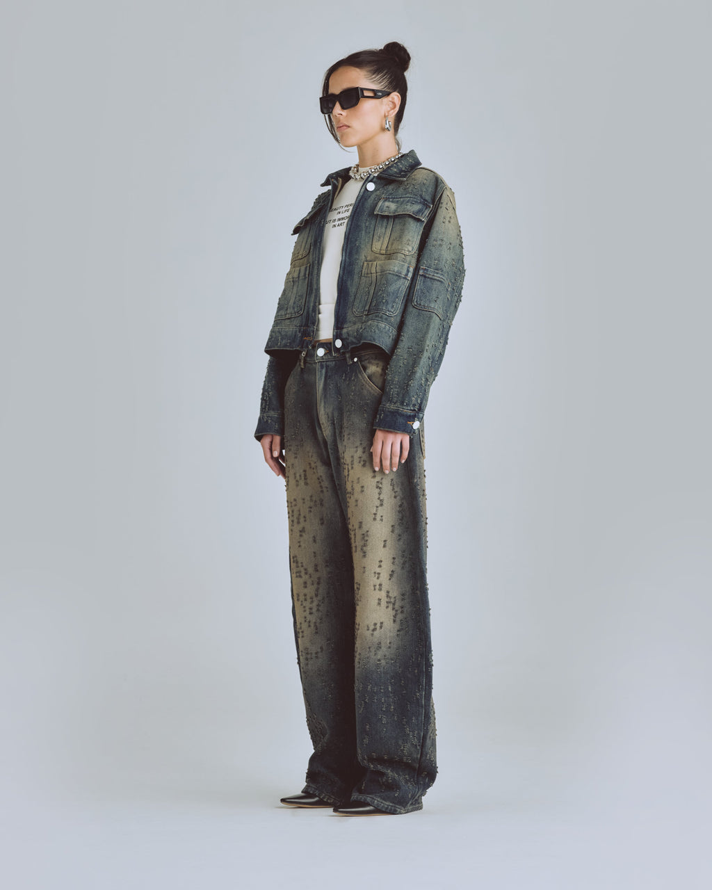 UNDERGOLD W AGNUS DEI UNDRGLD RIPPED JACKET DIRTY BLUE