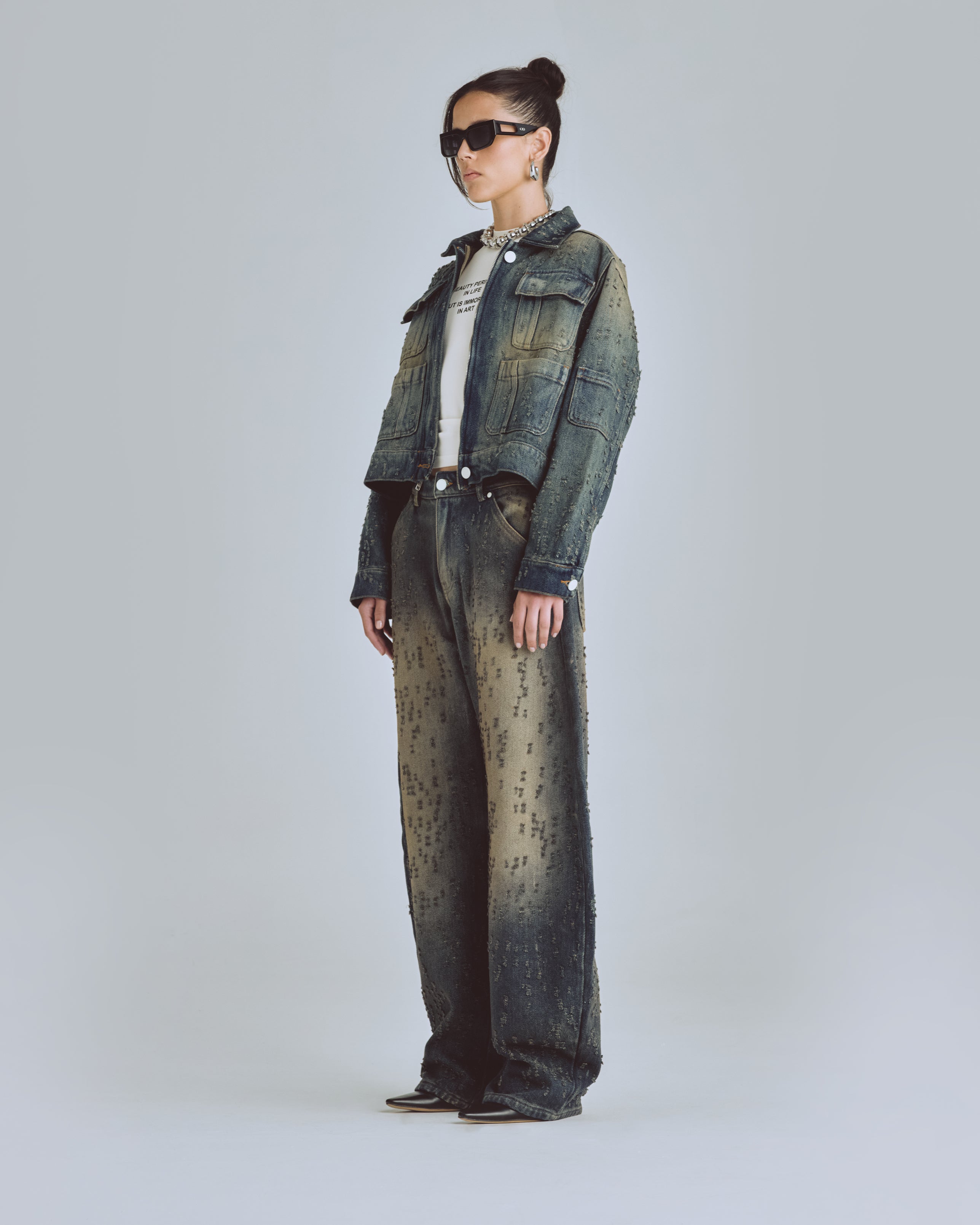 UNDERGOLD W AGNUS DEI UNDRGLD RIPPED JACKET DIRTY BLUE