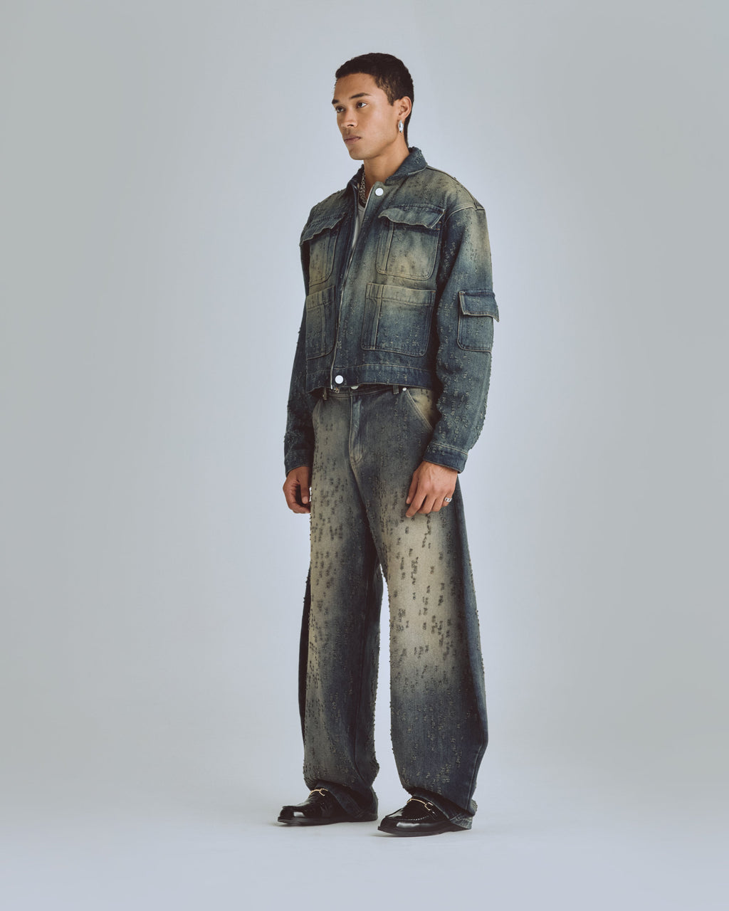 UNDERGOLD AGNUS DEI UNDRGLD RIPPED JACKET DIRTY BLUE